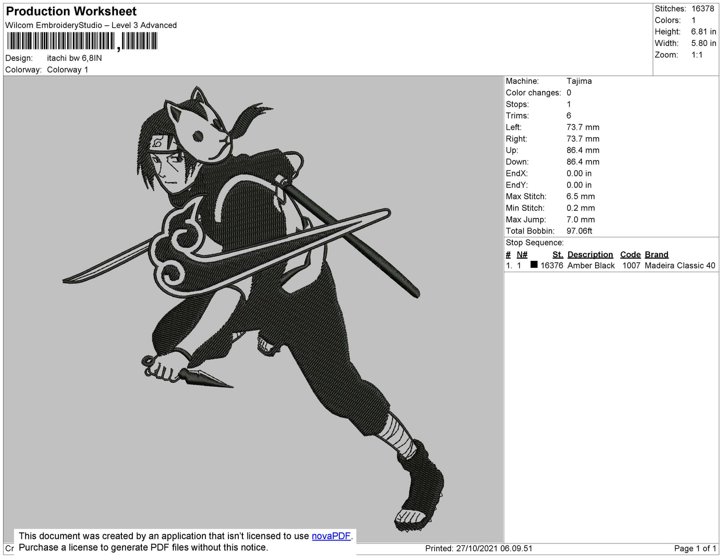 Itachi Uchiha v10 Embroidery Design Files - 4 Size's