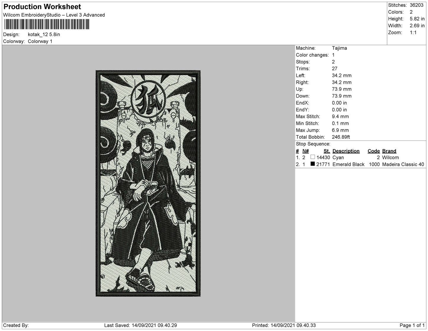 Itachi Uchiha v9 Embroidery Design Files - 4 Size's