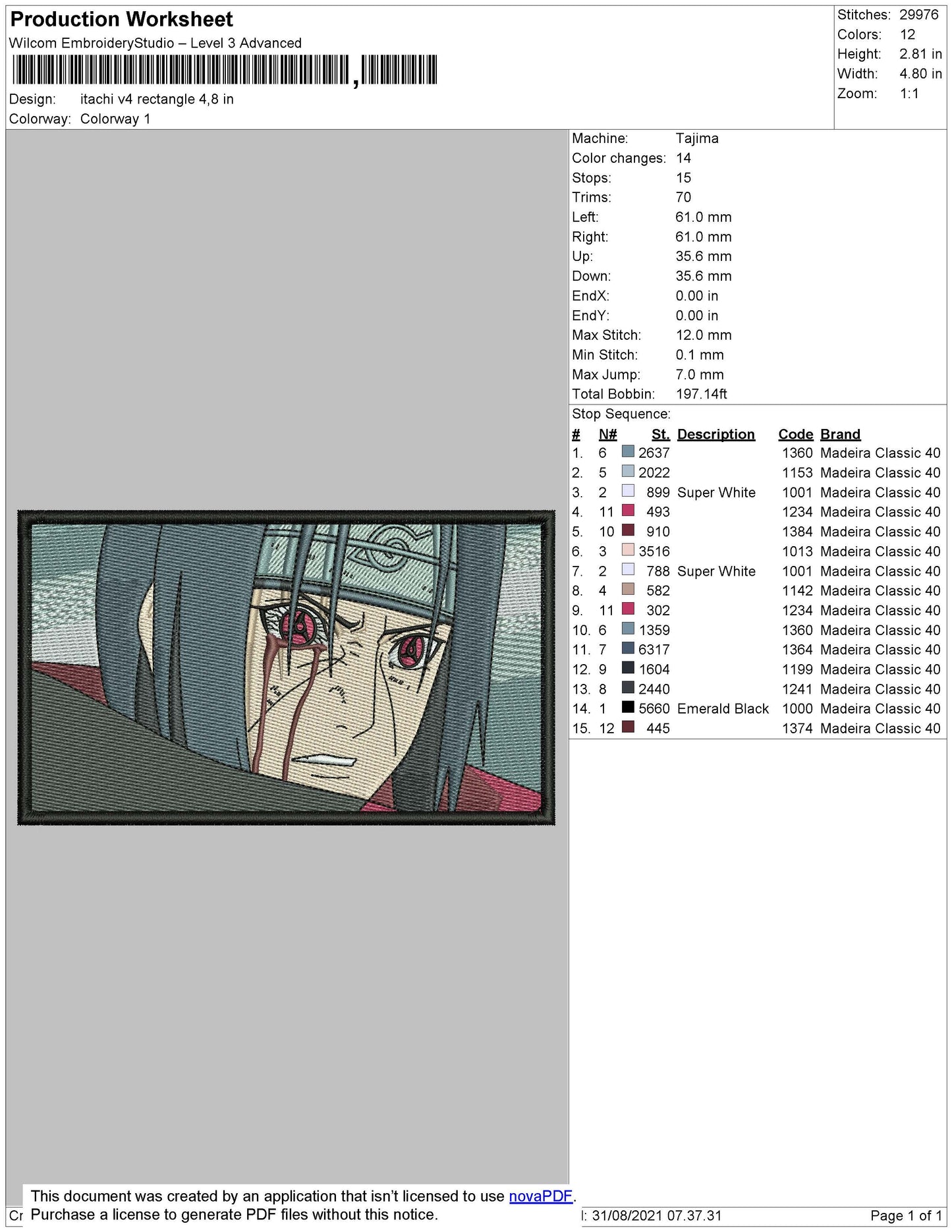 Itachi Uchiha v16 Embroidery Design Files - 4 Size's