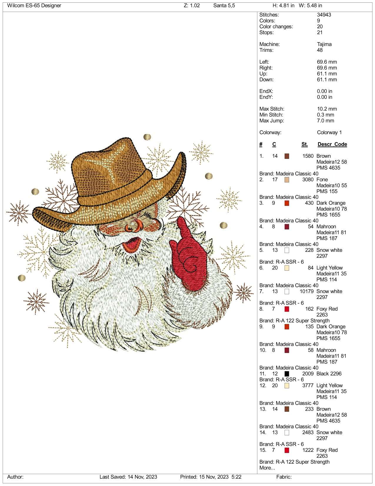 Christmas Santa v4 Embroidery Design Files - 3 Size's