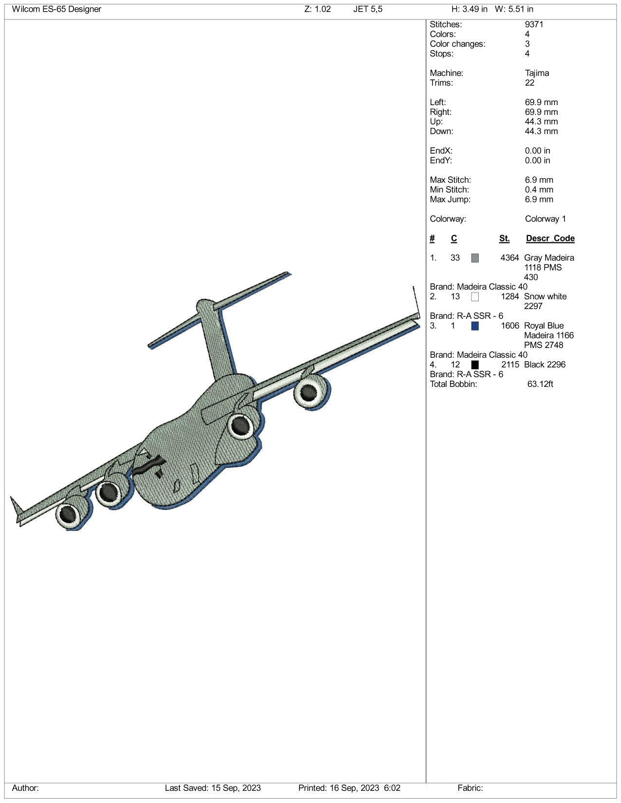 Aero Plan Embroidery Design