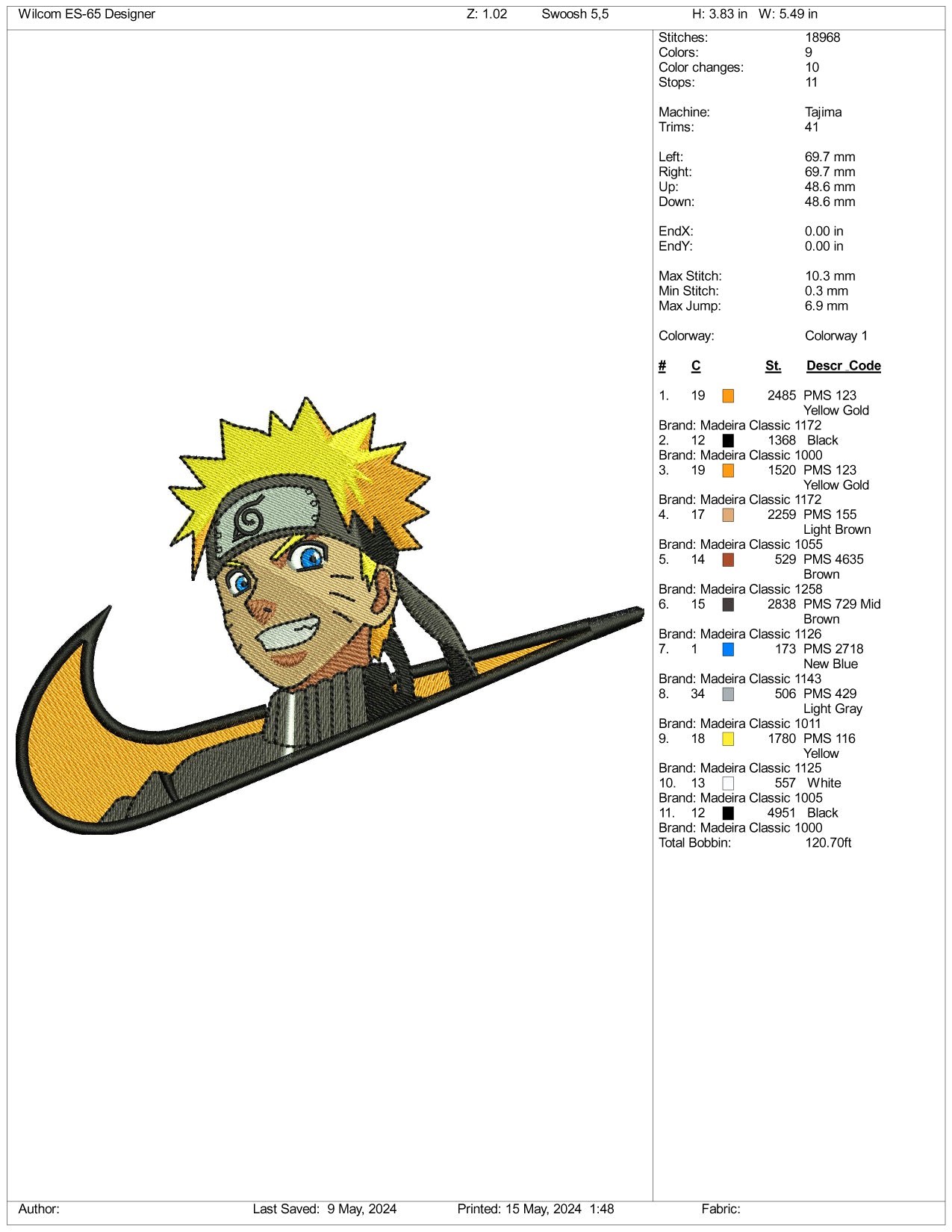 Naruto Uzumaki Swoosh Embroidery Design Files - 3 Sizes