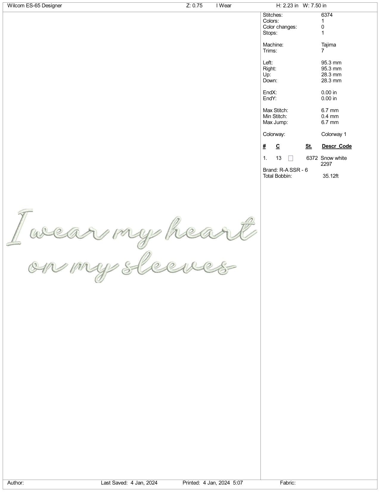 I Wear My Heart Embroidery Design Files - 3 Size's