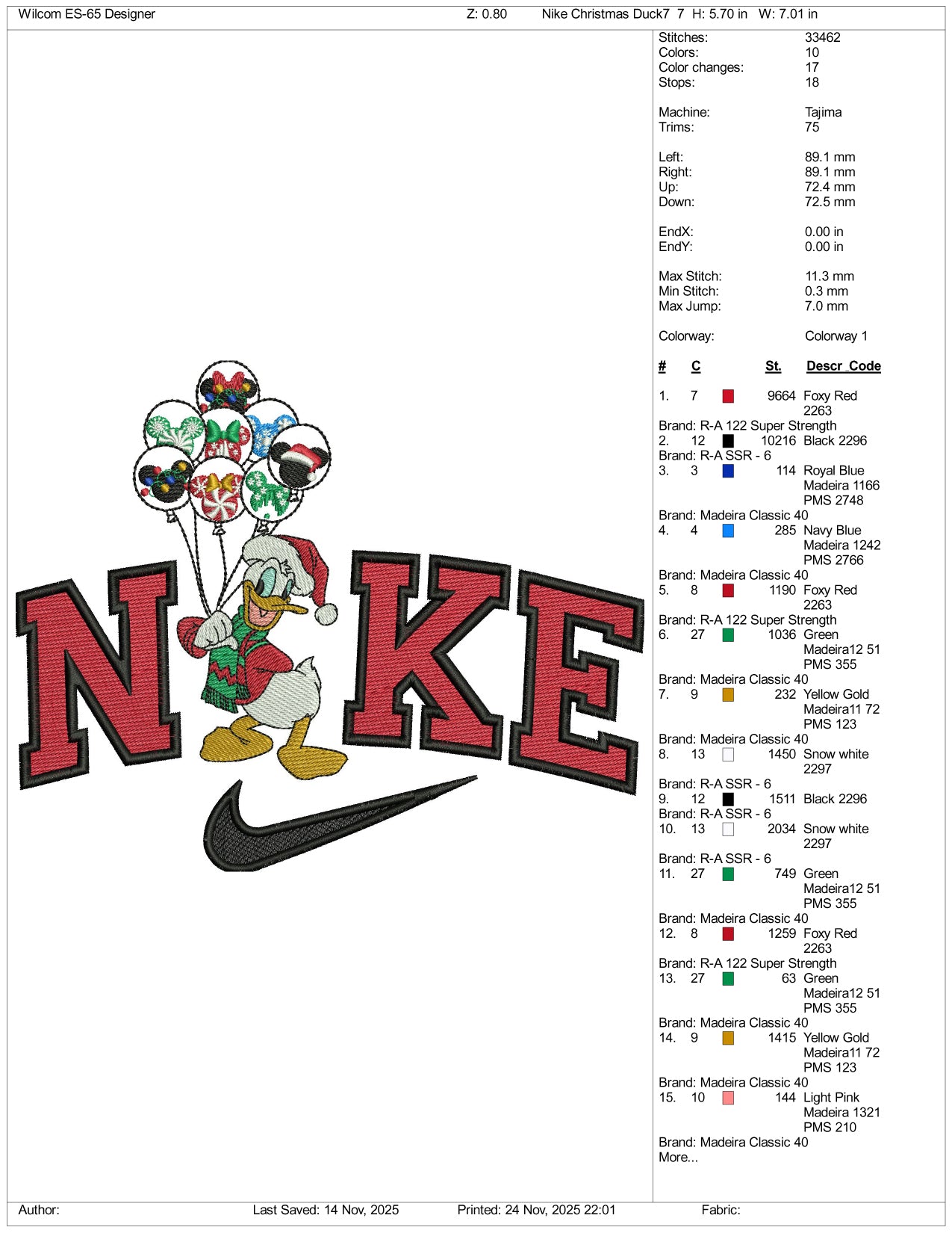 NIke Donald Duck v11 Embroidery Design Files - 3 Size's