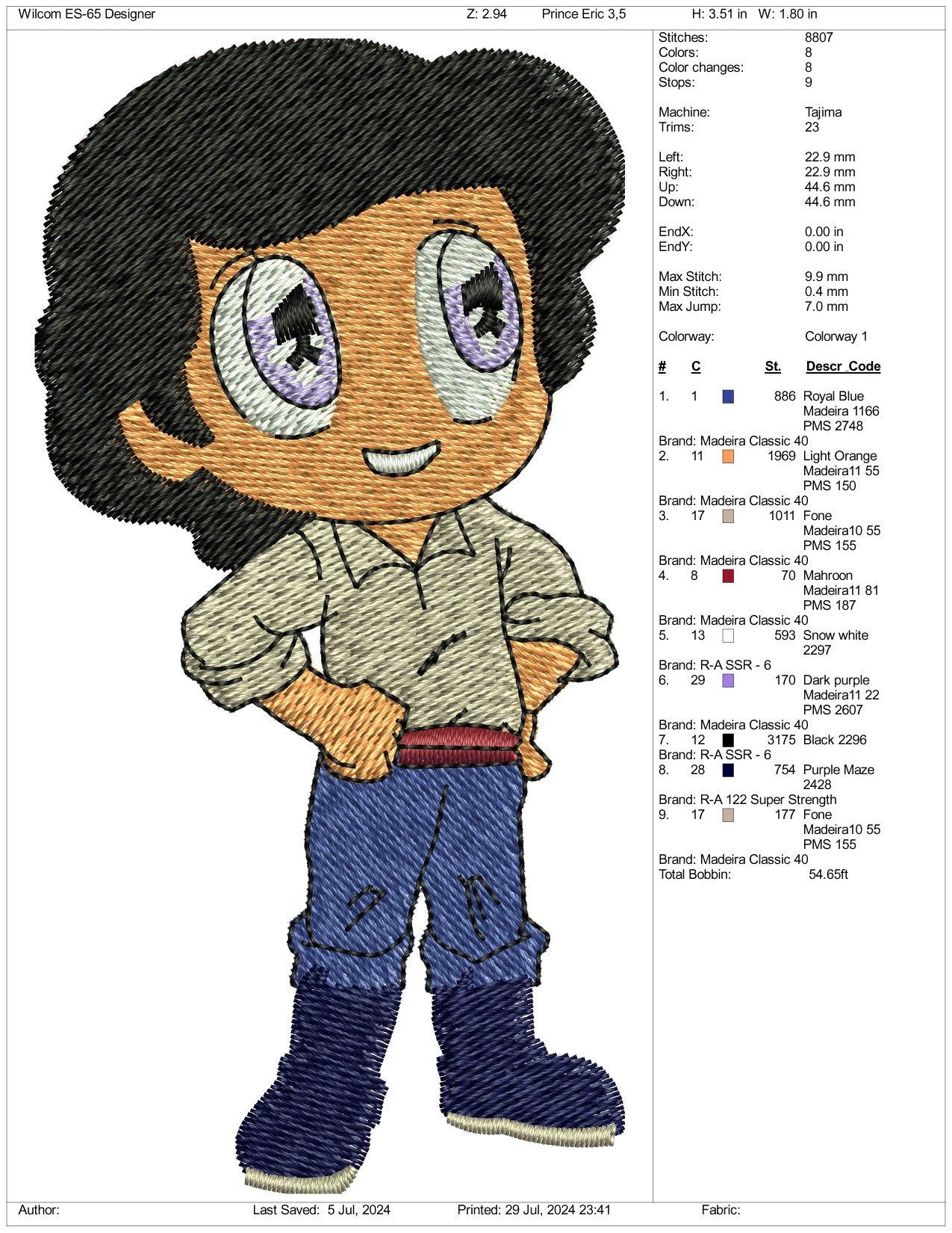 Chibi Prince Eric v2 Embroidery Design Files - 3 Size's