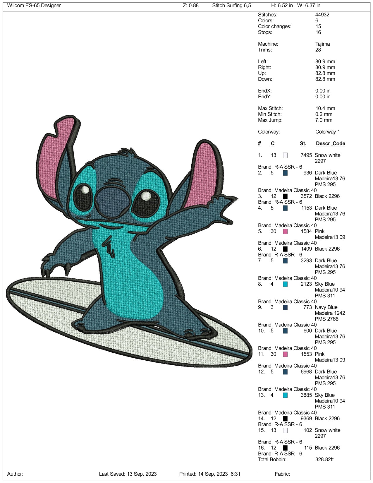 Stitch on a Surfboard Embroidery Design Files - 3 Size's