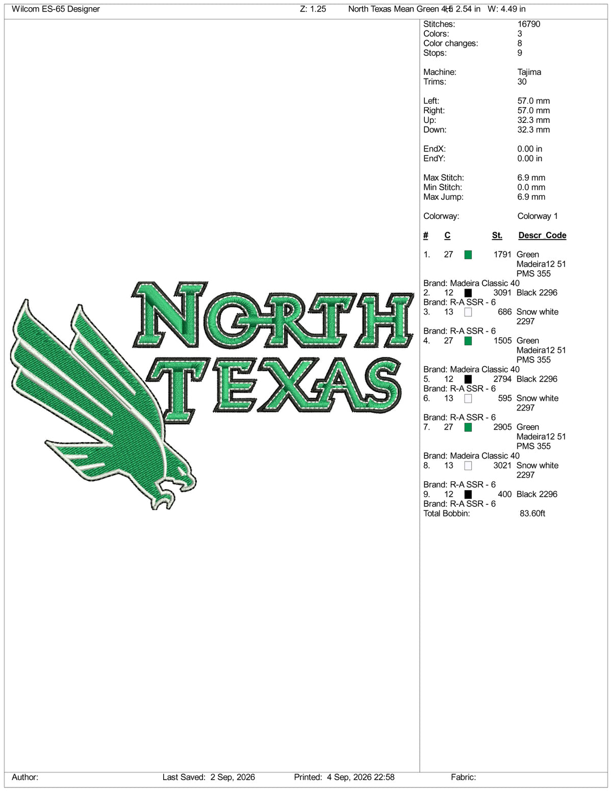 North Texas Mean Green Logo Embroidery Design Files - 3 Size's