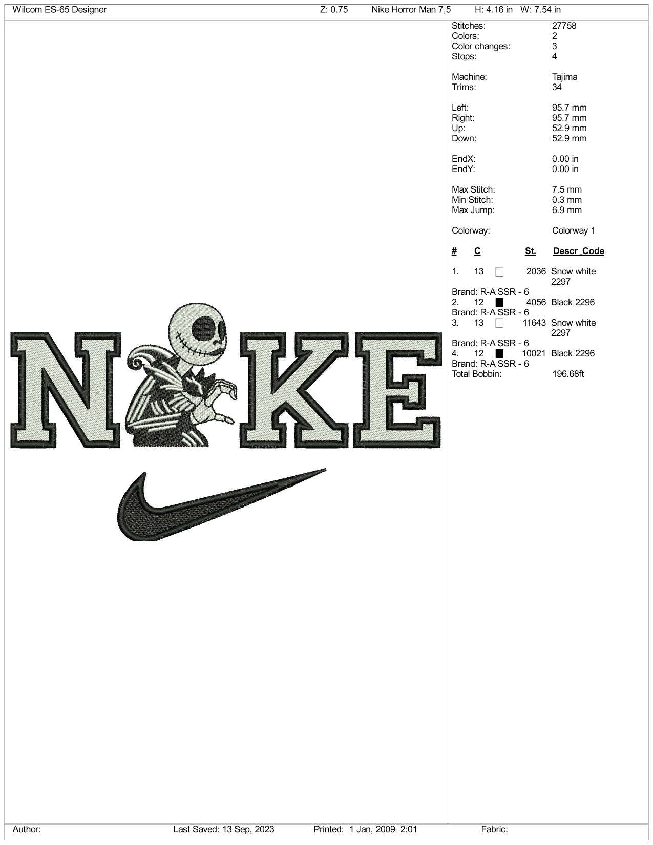 Nike Jack Embroidery Design Files - 3 Size's