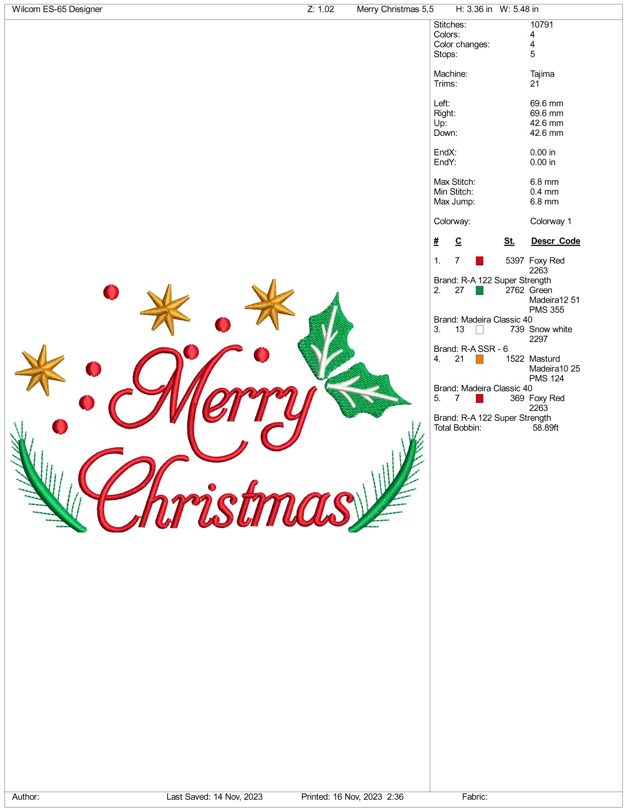 Merry Christmas v2 Embroidery Design Files - 3 Size's