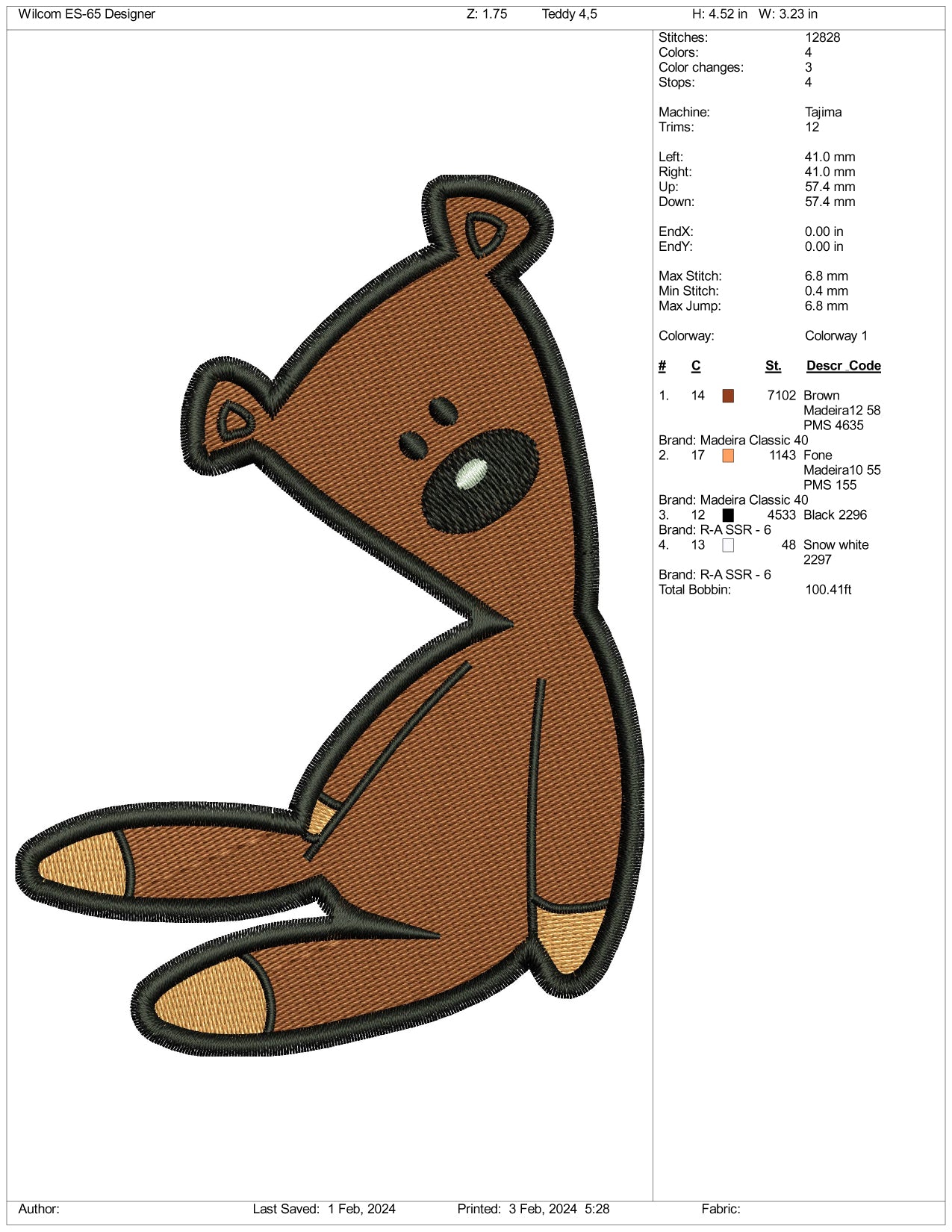 Mr Bean Teddy Embroidery Design Files - 3 Size's