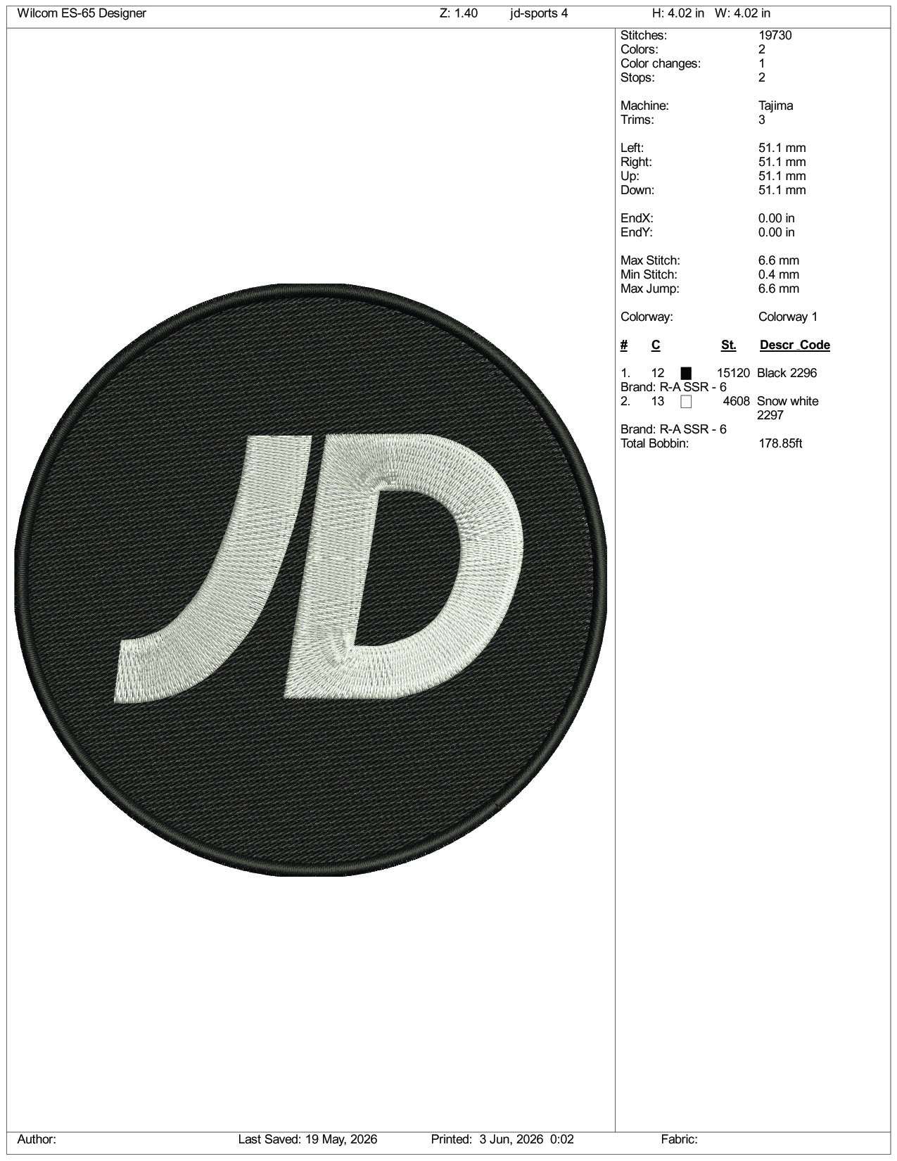 JD Sports Logo Embroidery Design Files - 3 Size's
