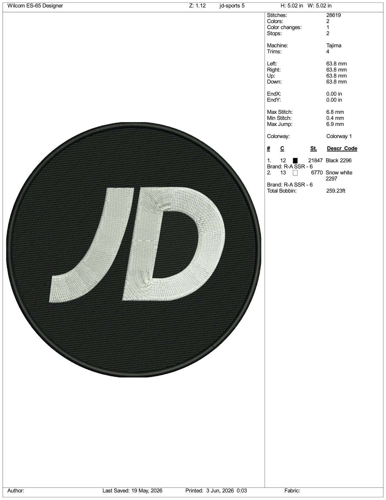 JD Sports Logo Embroidery Design Files - 3 Size's