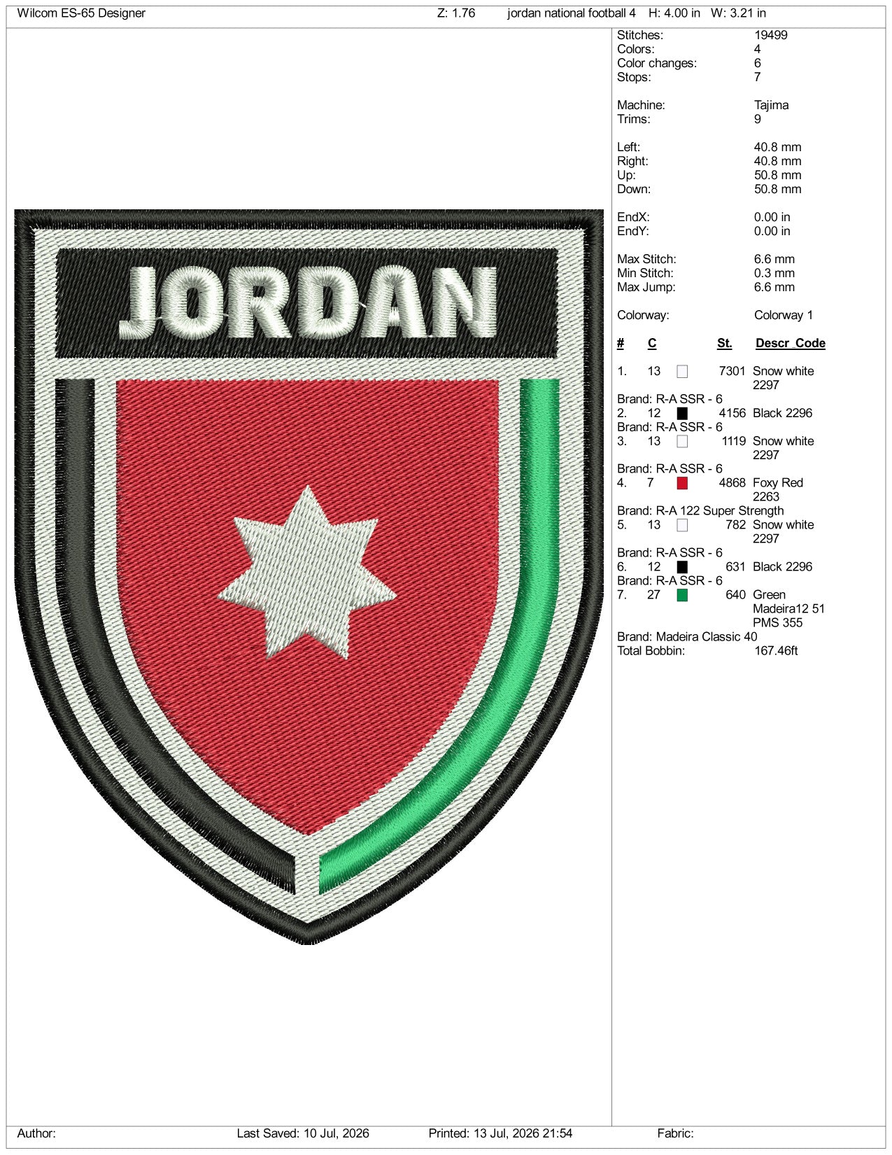 Jordan National Football Logo Embroidery Design Files - 3 Size's