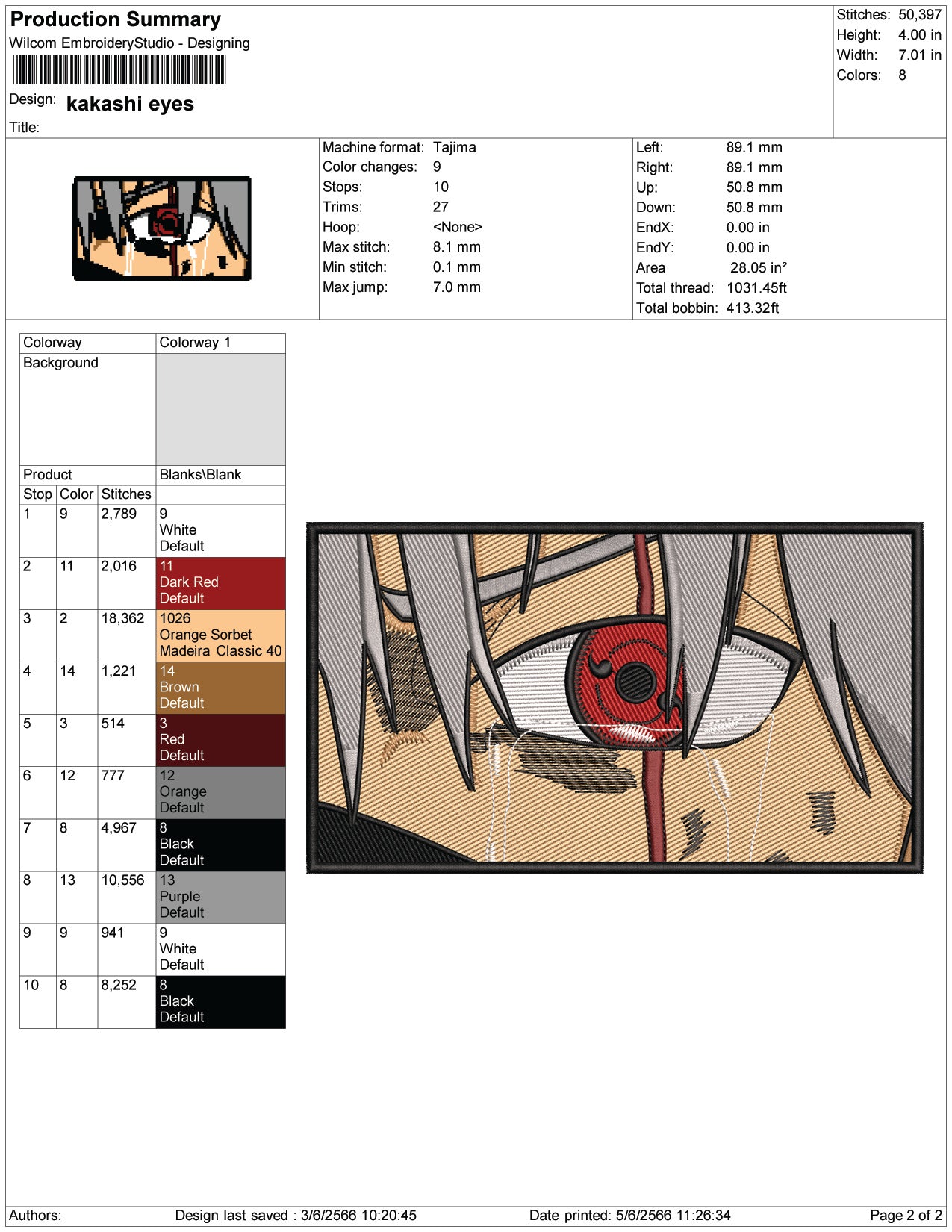 Kakashi Hatake v5 Embroidery Design Files - 5 Size's