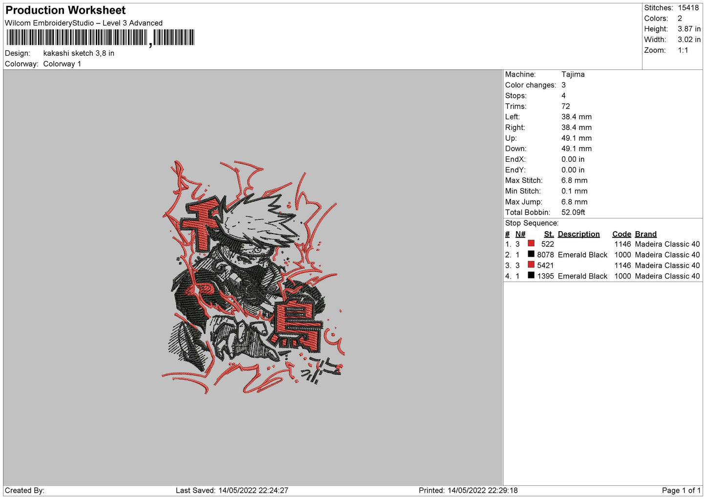 Kakashi Hatake v7 Embroidery Design Files - 4 Size's