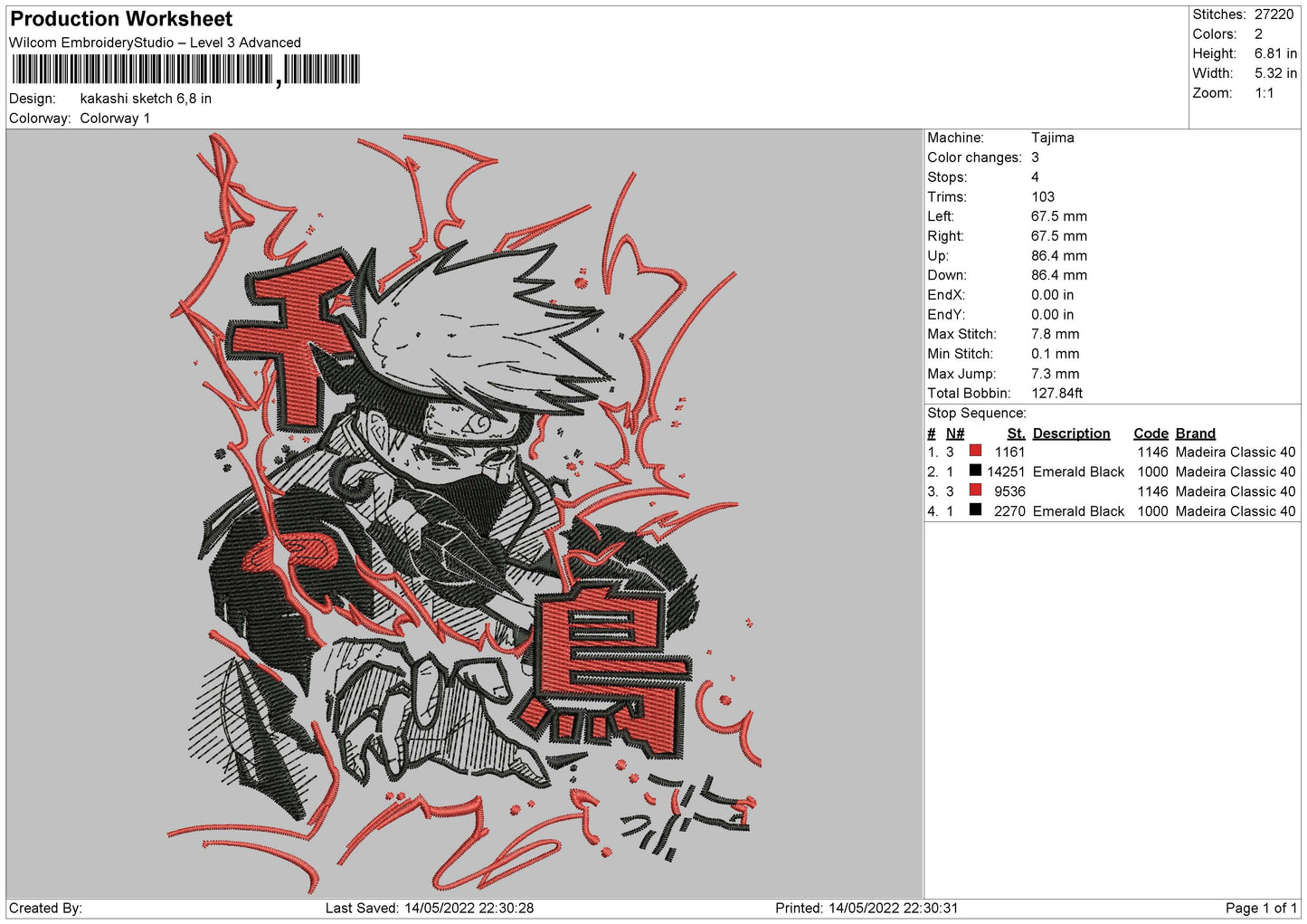 Kakashi Hatake v7 Embroidery Design Files - 4 Size's