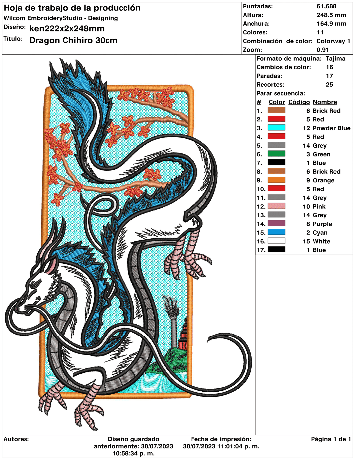 Haku Dragon Embroidery Design Files - 4 Size's