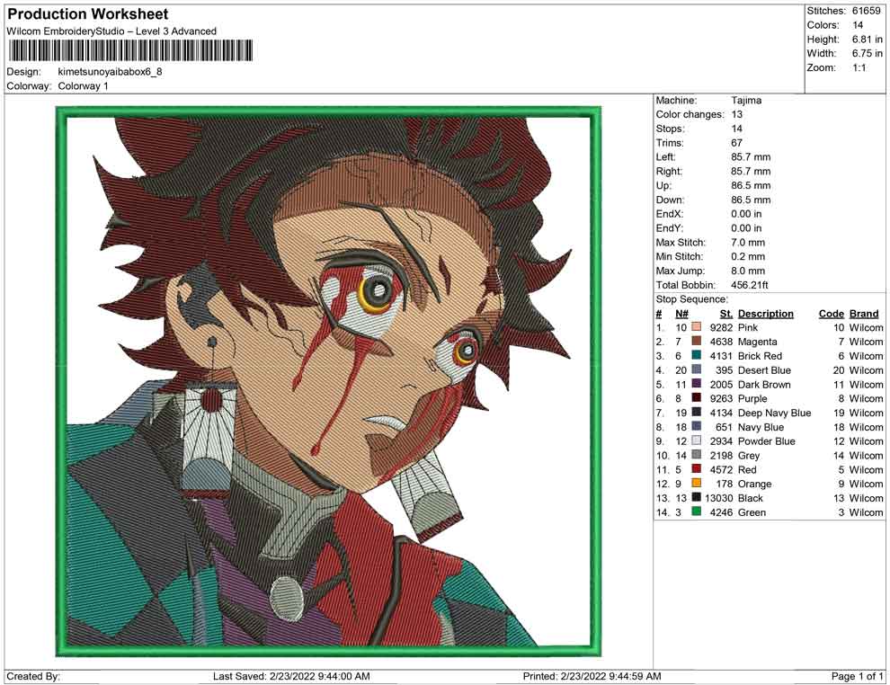 Tojiro Pattern Tanjiro Kamado Embroidery Design Files - 4 Size's – Online Embroidery ...