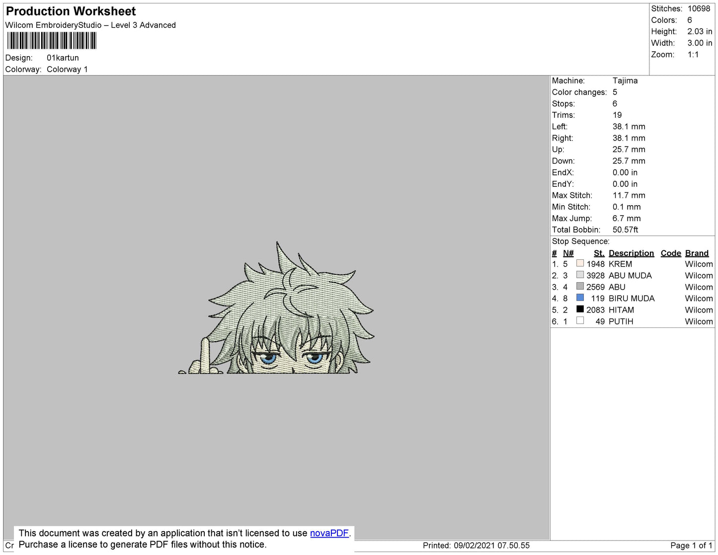 Killua Zoldyck v9 Embroidery Design Files - 5 Size's