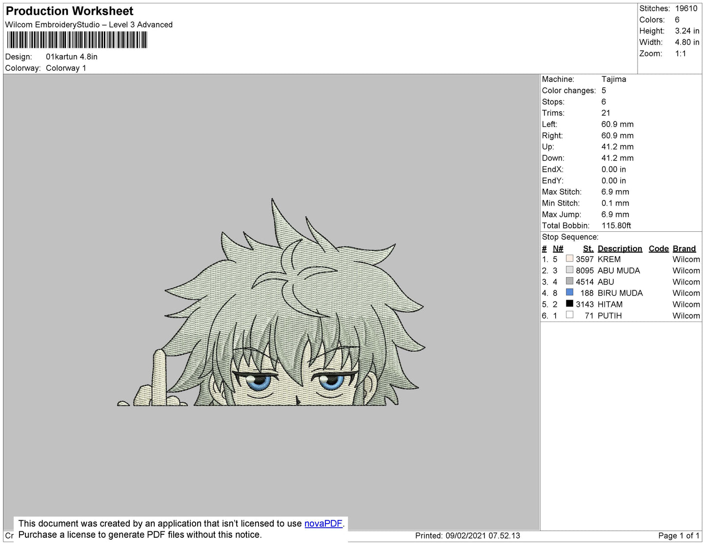 Killua Zoldyck v9 Embroidery Design Files - 5 Size's