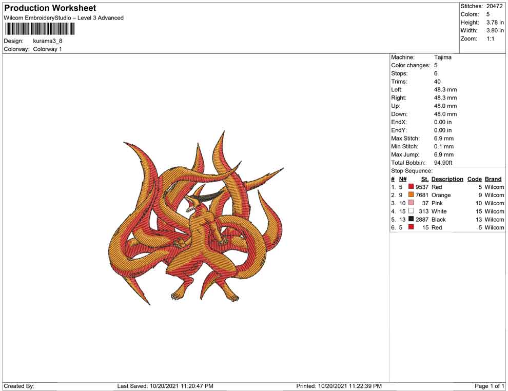 Kurama Embroidery Design Files - 4 Size's