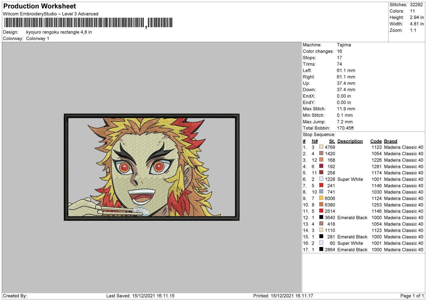 Kyojuro Rengoku v3 Embroidery Design Files - 4 Size's