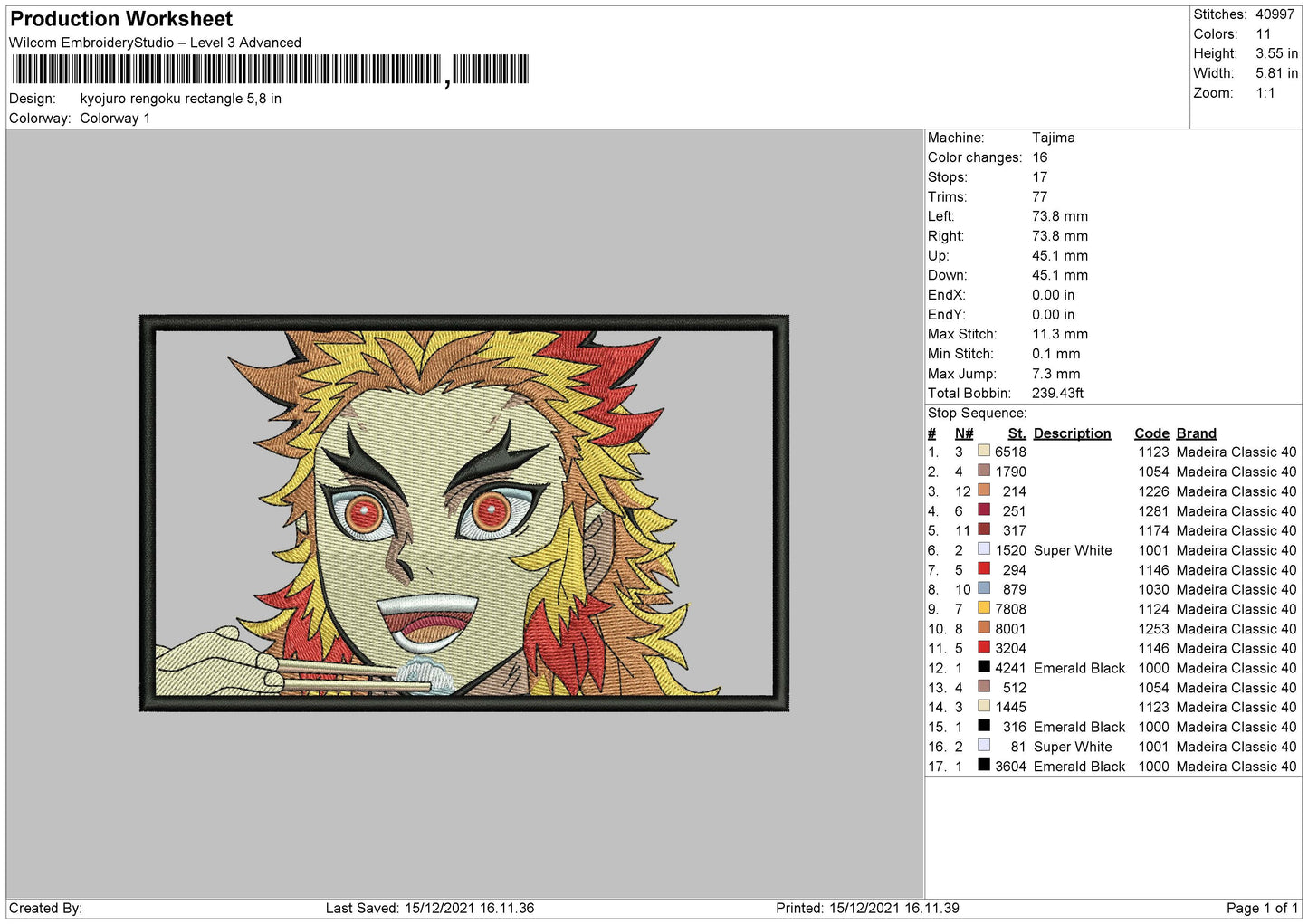 Kyojuro Rengoku v3 Embroidery Design Files - 4 Size's