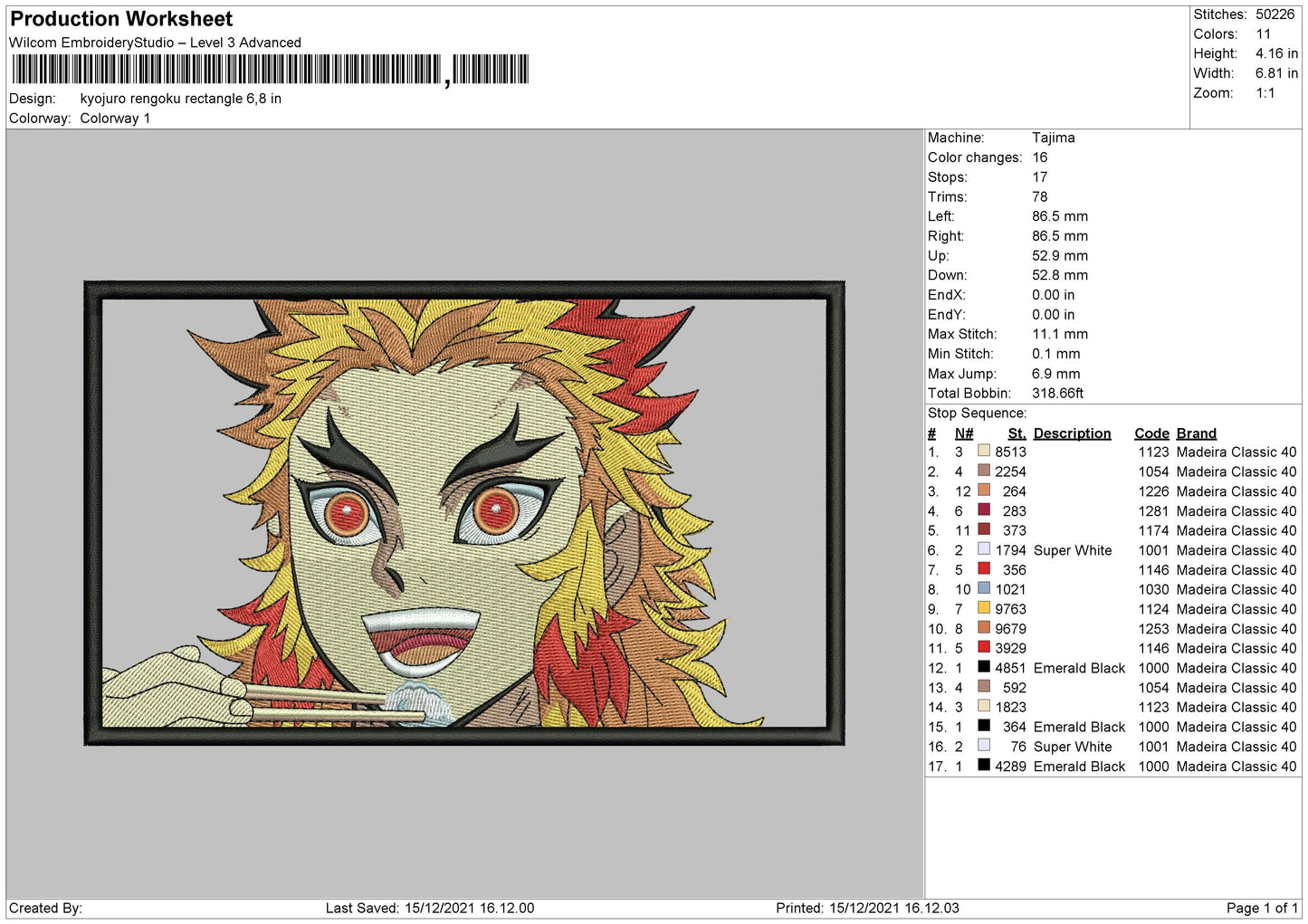 Kyojuro Rengoku v3 Embroidery Design Files - 4 Size's
