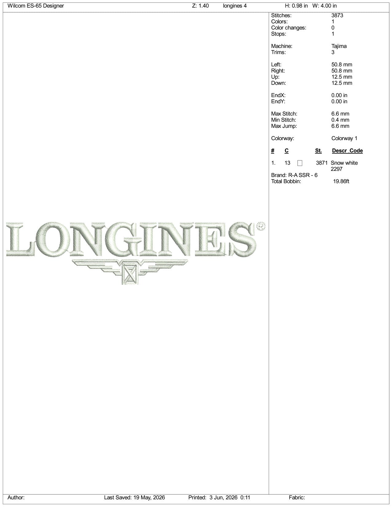 Longines Logo Embroidery Design Files - 3 Size's
