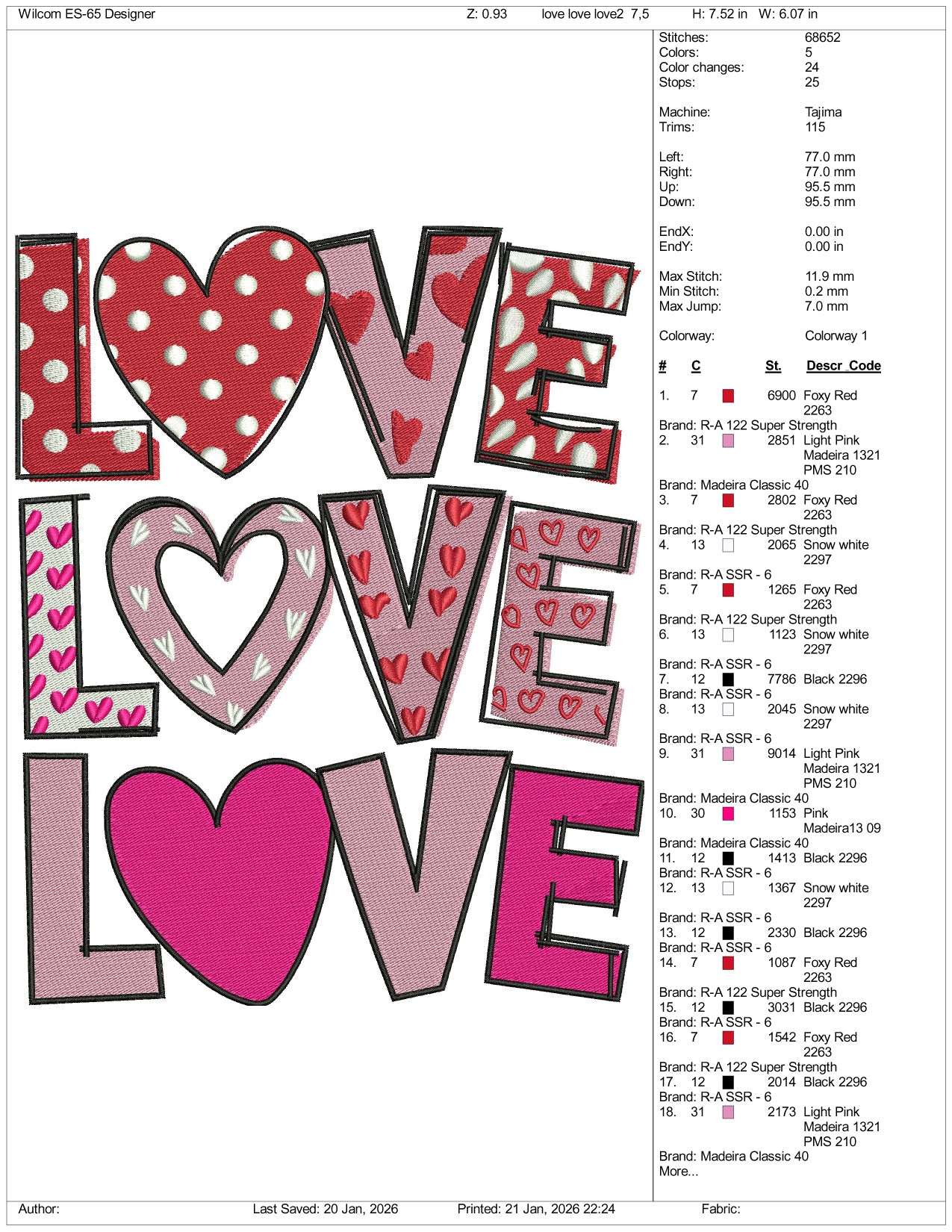 Love Love Love v2 Embroidery Design Files - 4 Size's