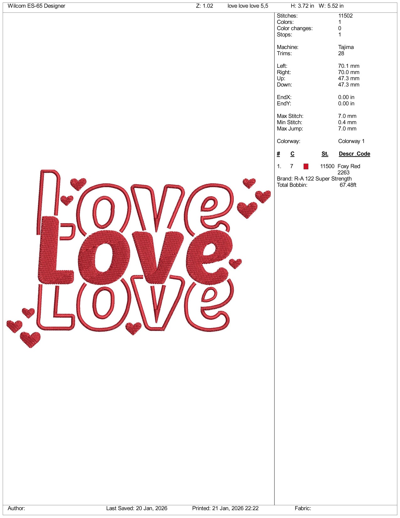 Love Love Love Embroidery Design Files - 4 Size's