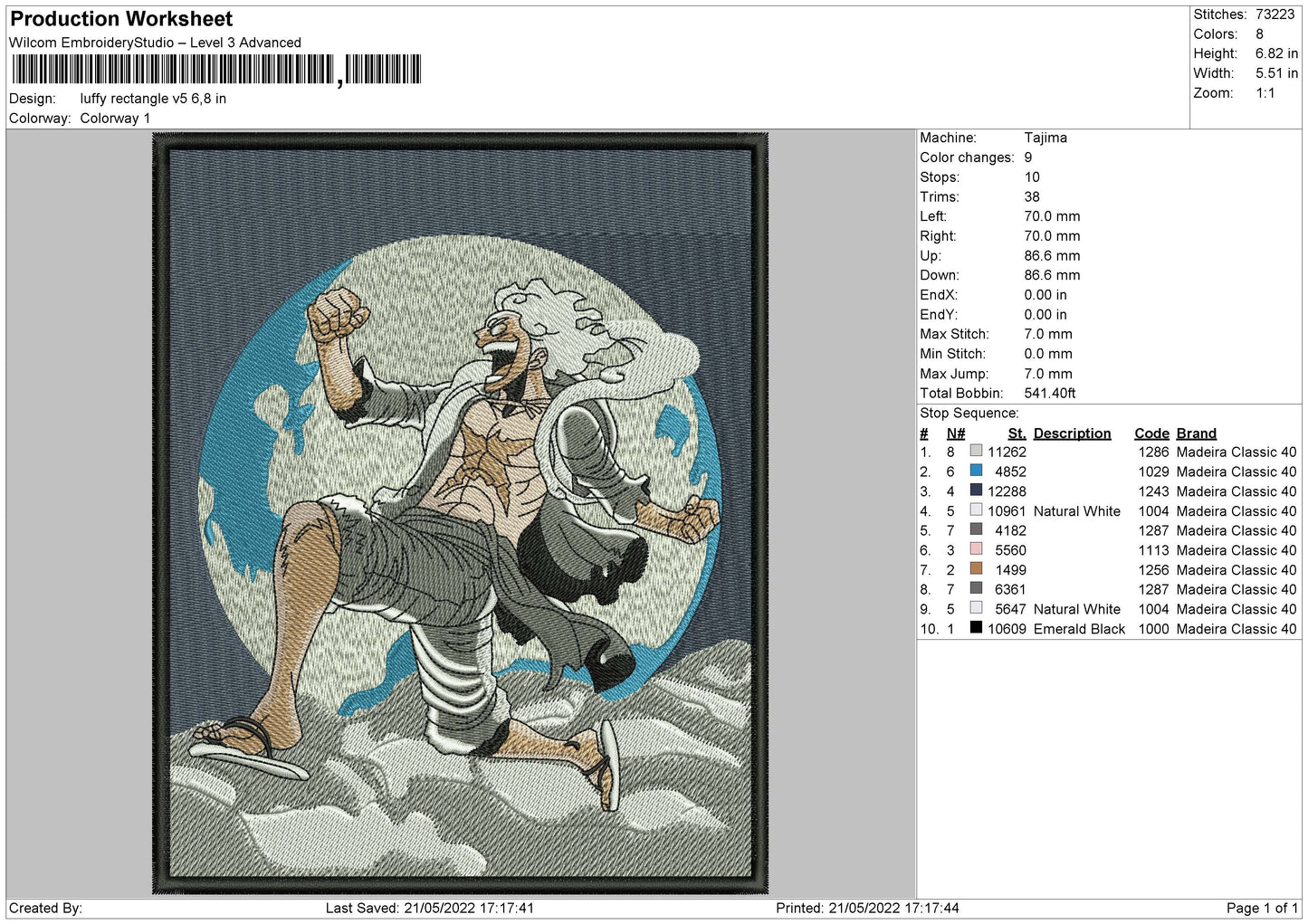 Monkey D Luffy v15 Embroidery Design Files - 4 Size's