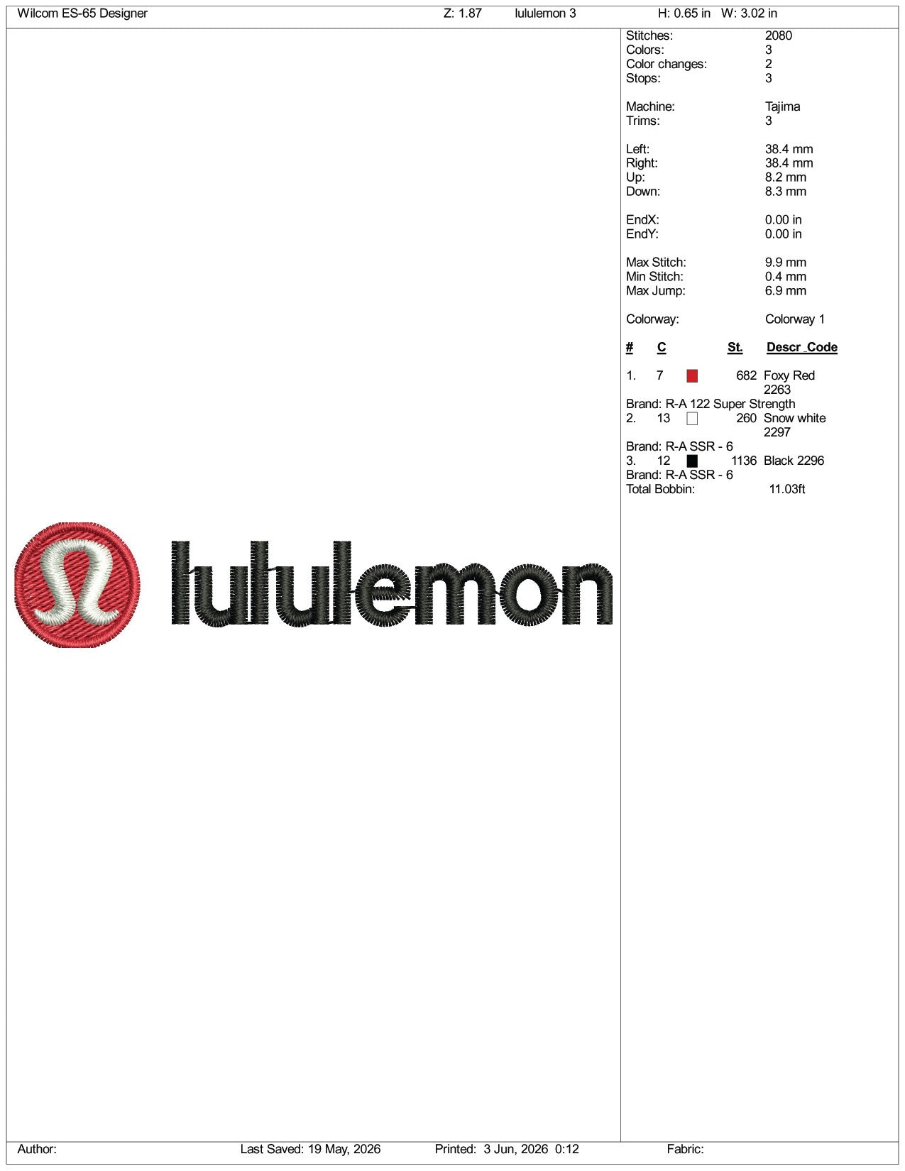 Lululemon Athletica Logo Embroidery Design Files - 3 Size's