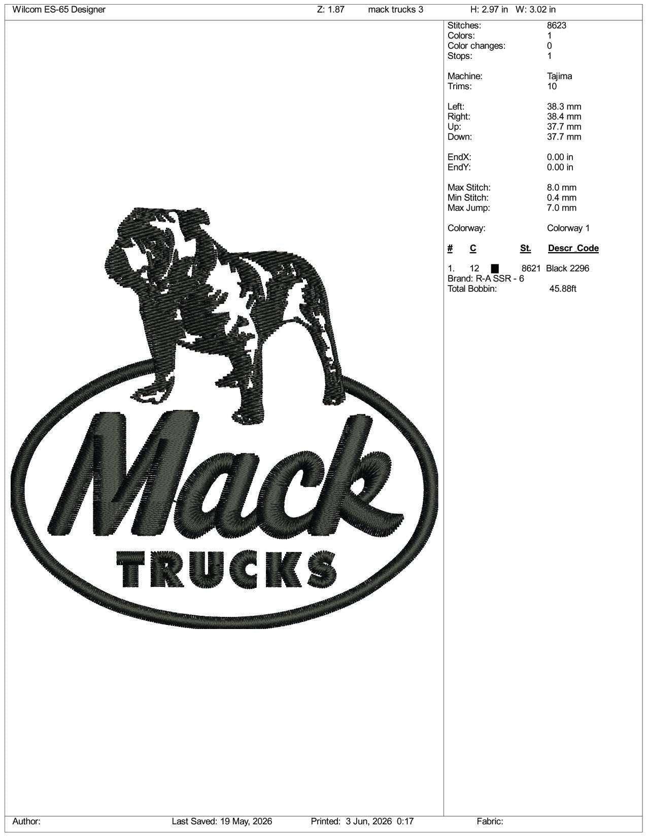 Mack Trucks Logo Embroidery Design Files - 3 Size's