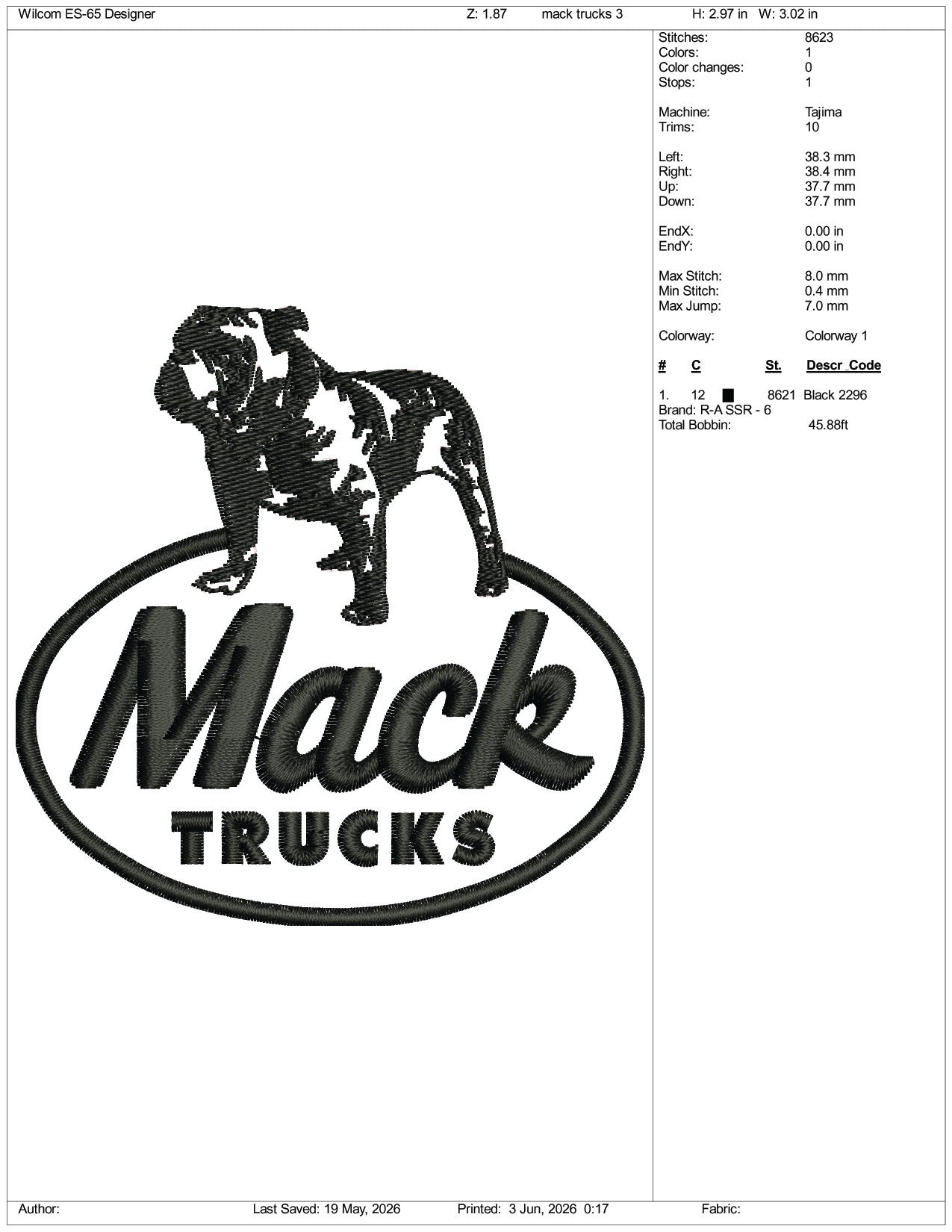 Mack Trucks Logo Embroidery Design Files - 3 Size's