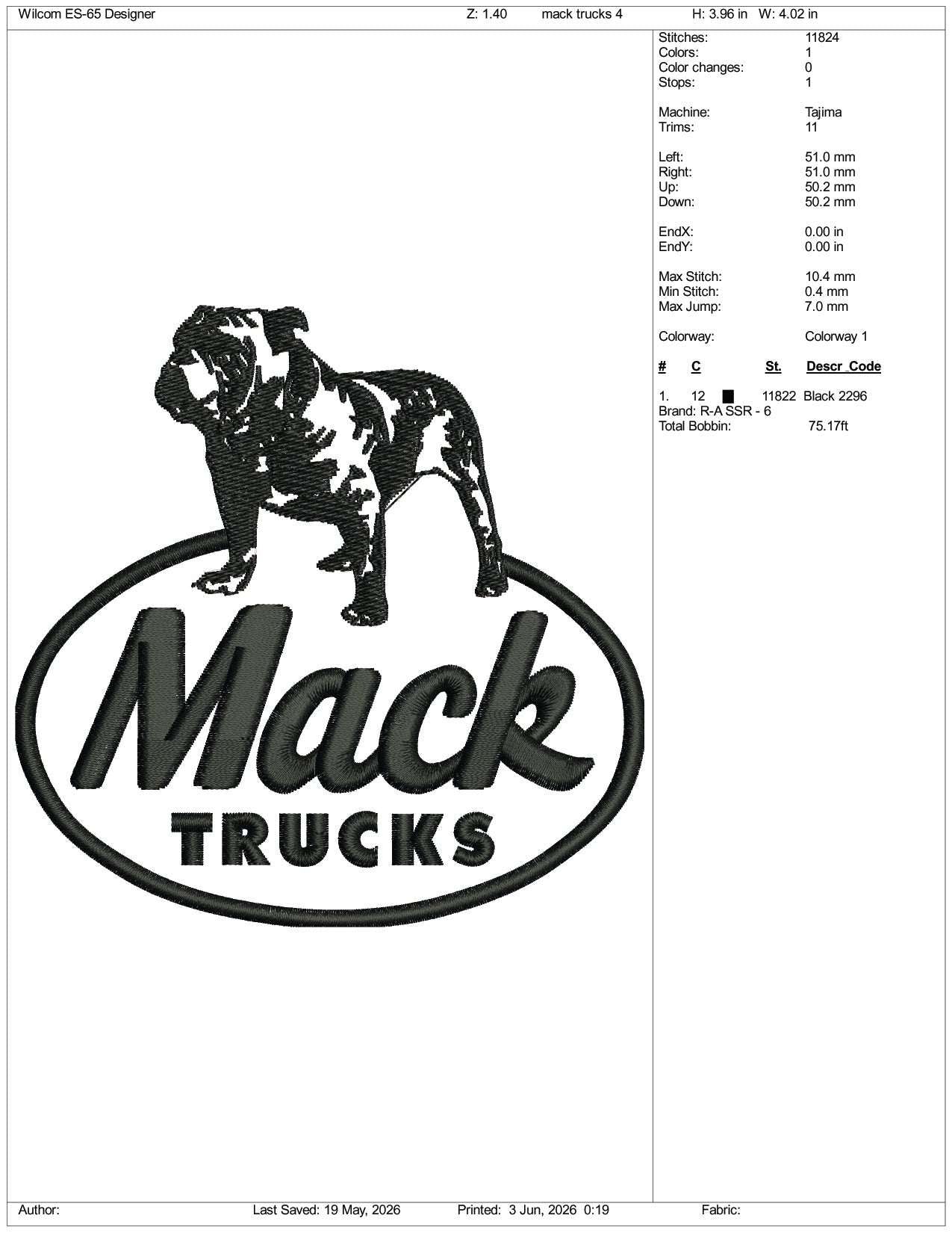 Mack Trucks Logo Embroidery Design Files - 3 Size's