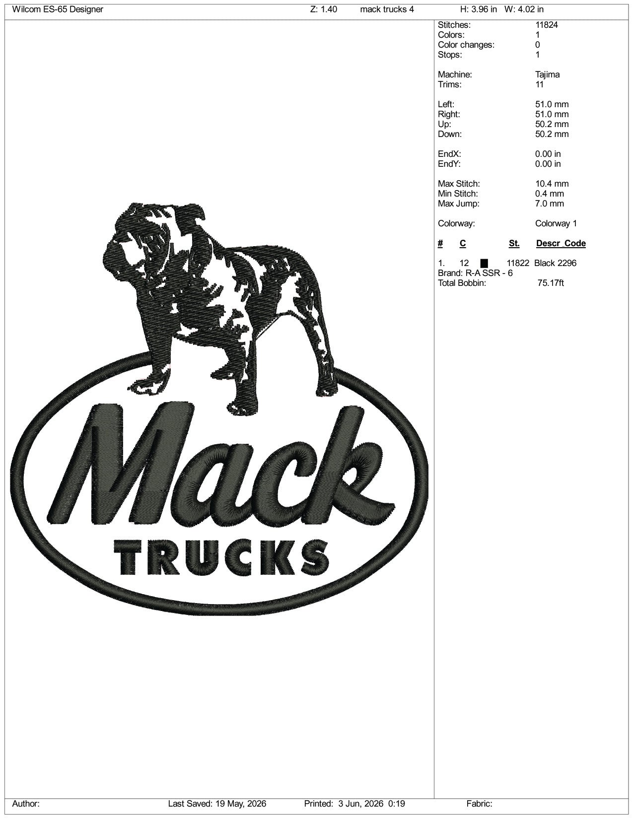 Mack Trucks Logo Embroidery Design Files - 3 Size's