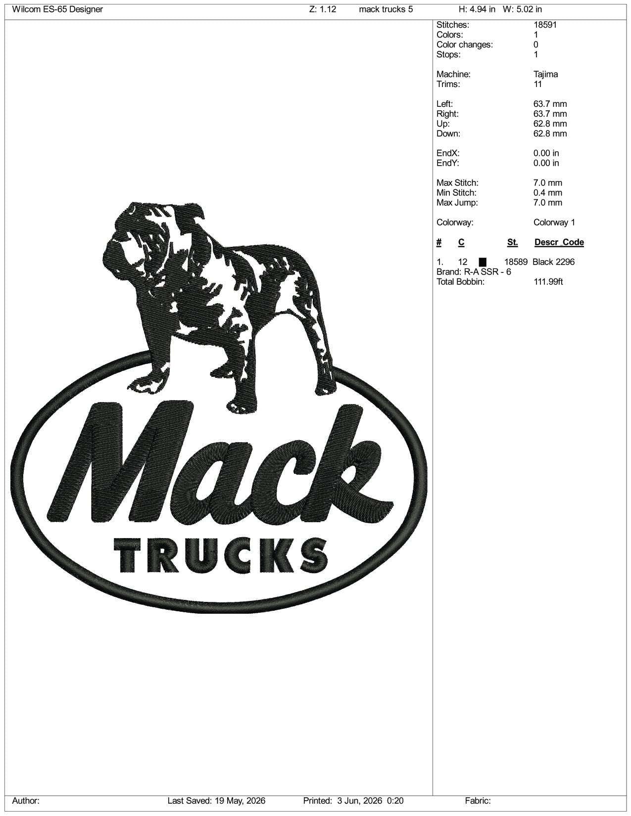 Mack Trucks Logo Embroidery Design Files - 3 Size's