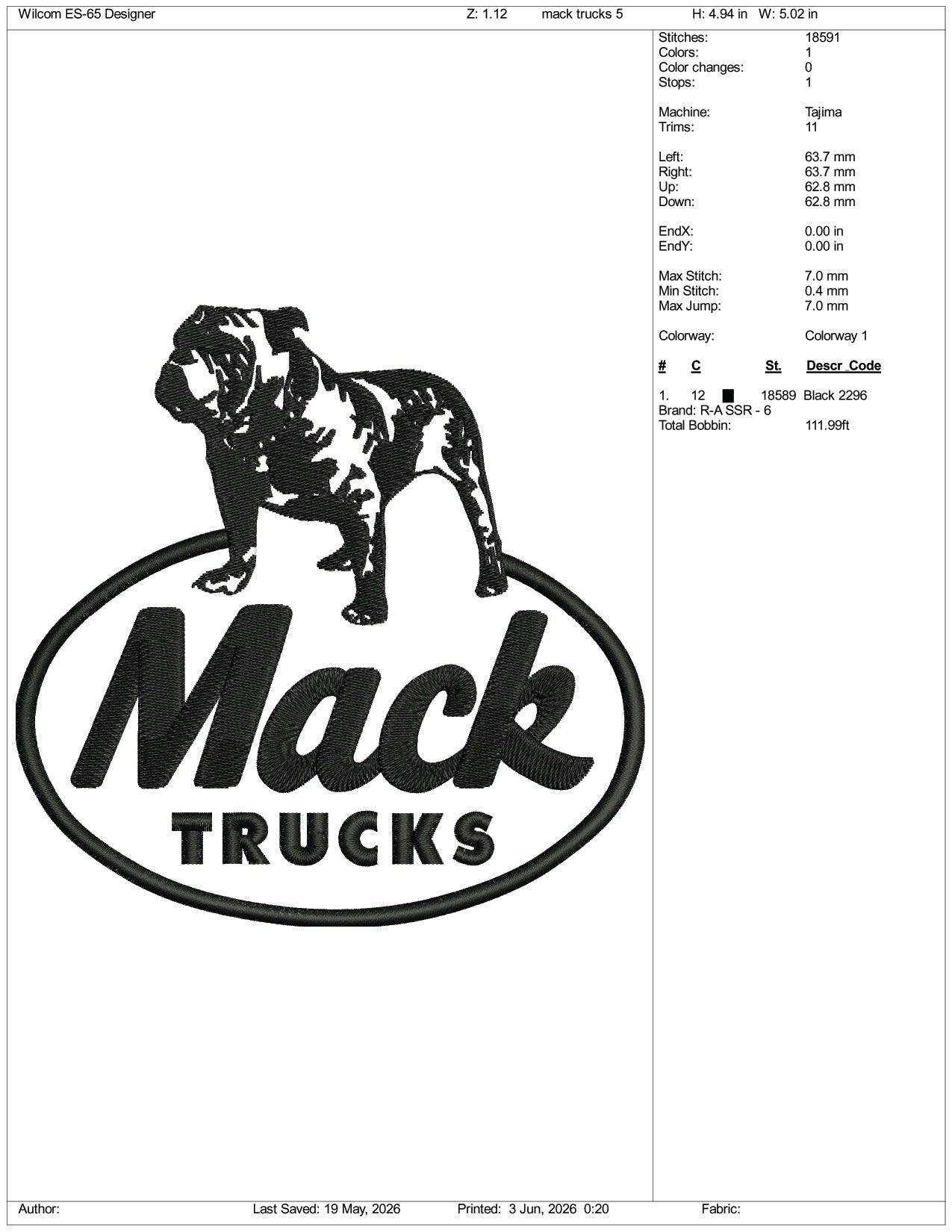 Mack Trucks Logo Embroidery Design Files - 3 Size's
