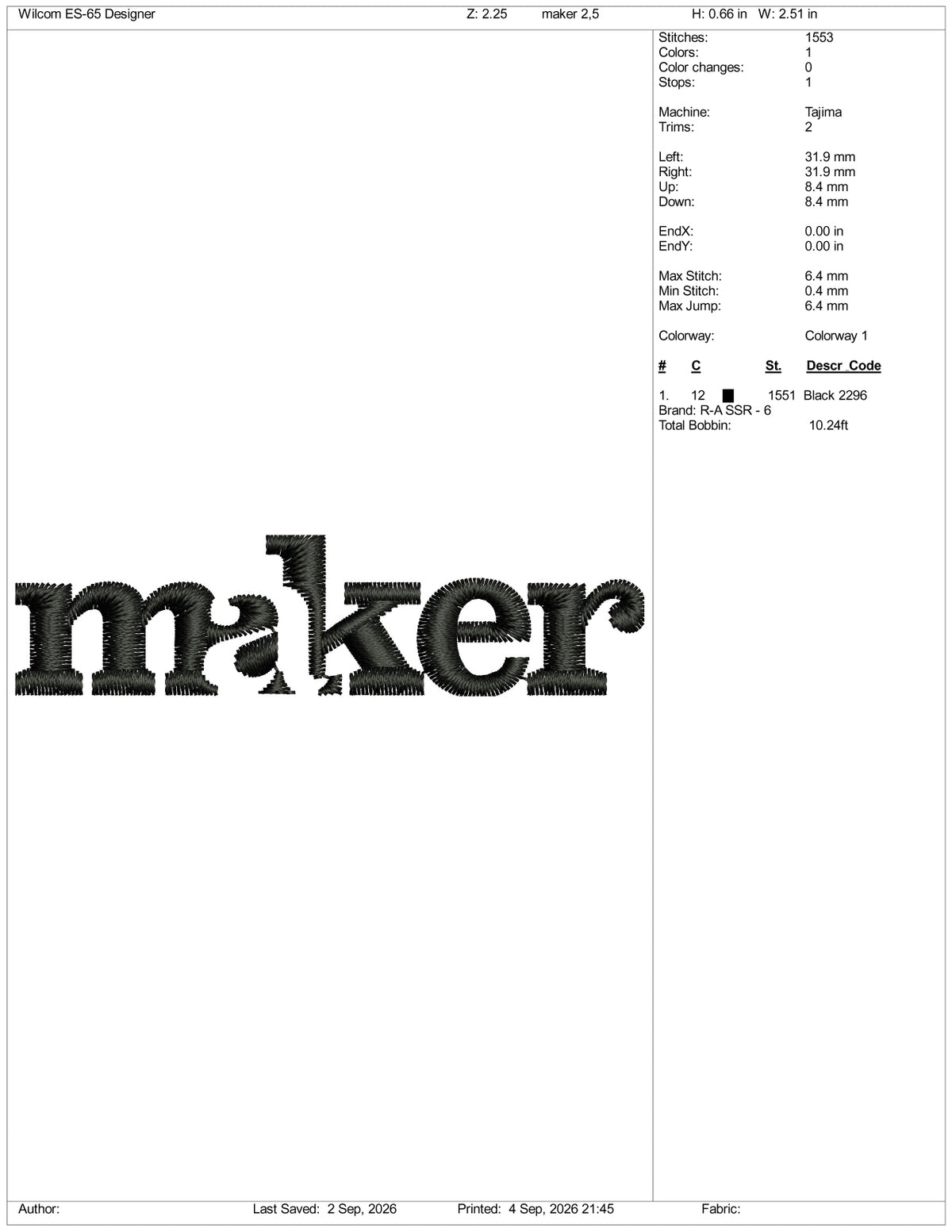 Maker Logo Embroidery Design Files - 3 Size's