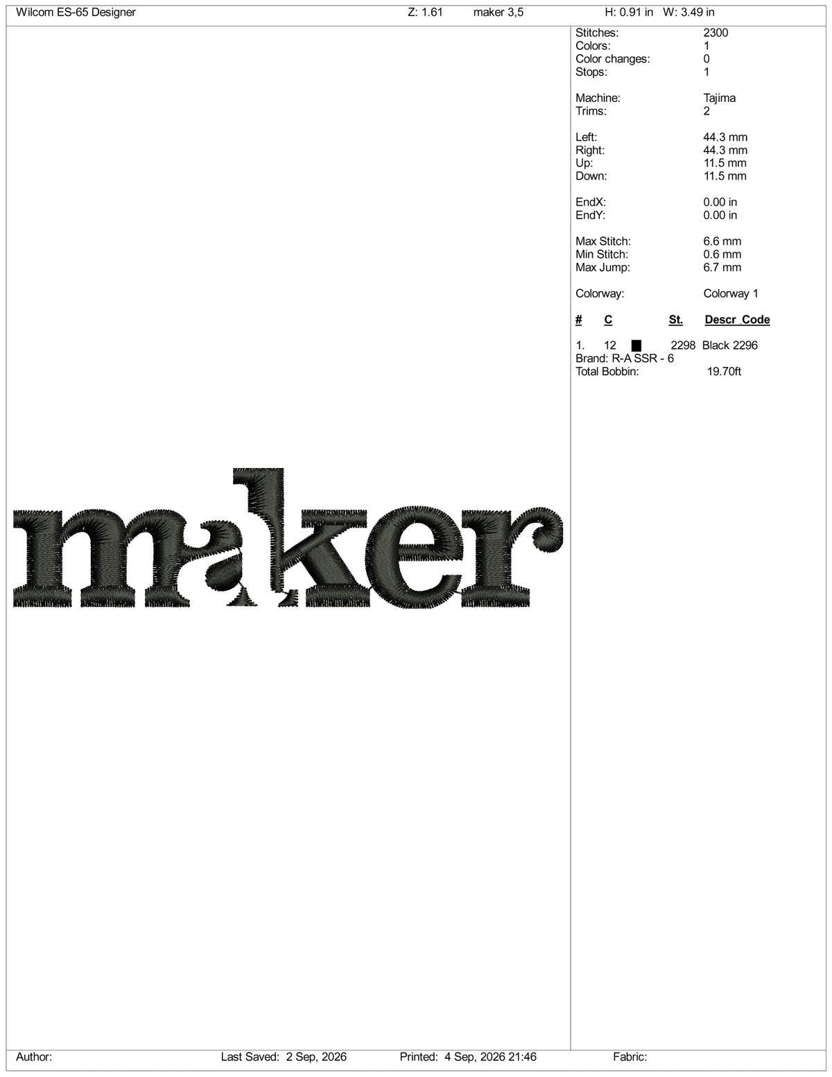 Maker Logo Embroidery Design Files - 3 Size's