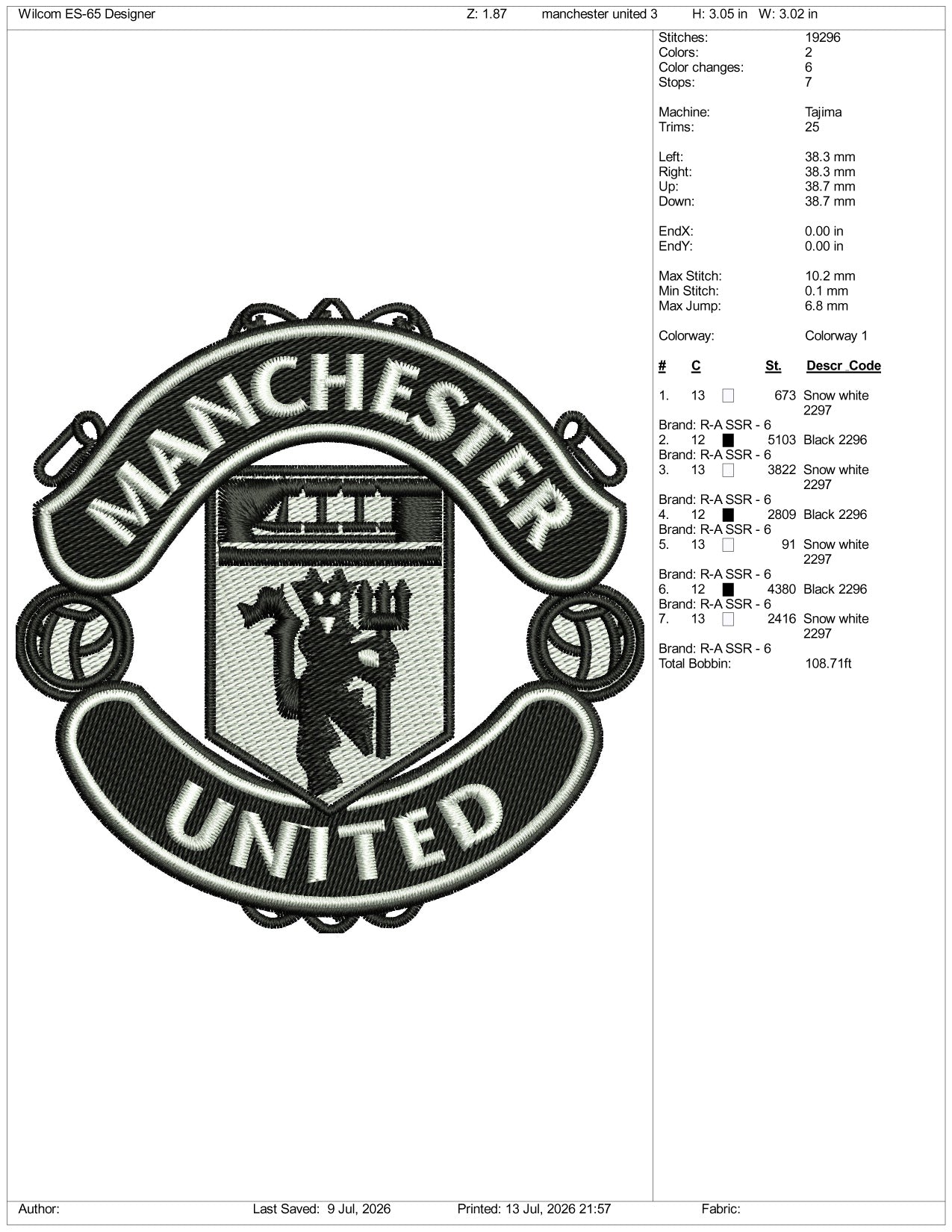 Manchester United Logo Embroidery Design Files - 3 Size's