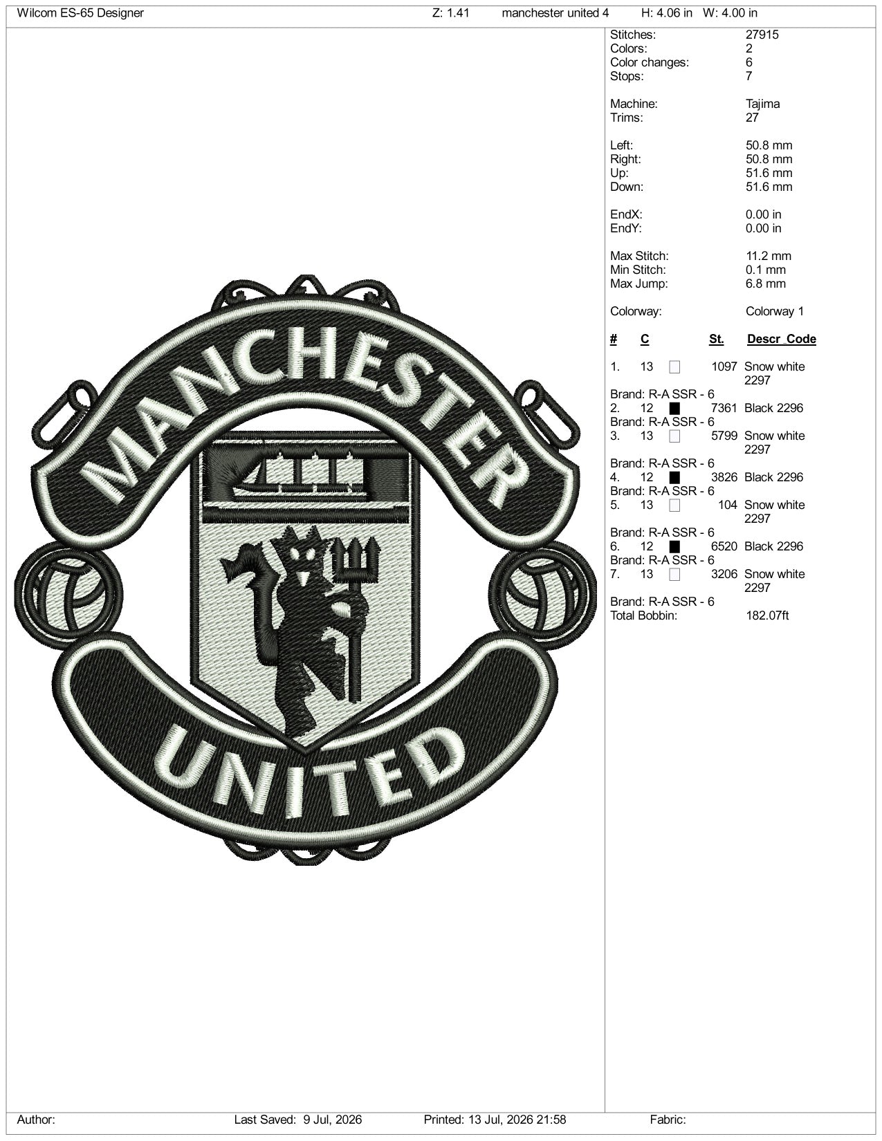 Manchester United Logo Embroidery Design Files - 3 Size's