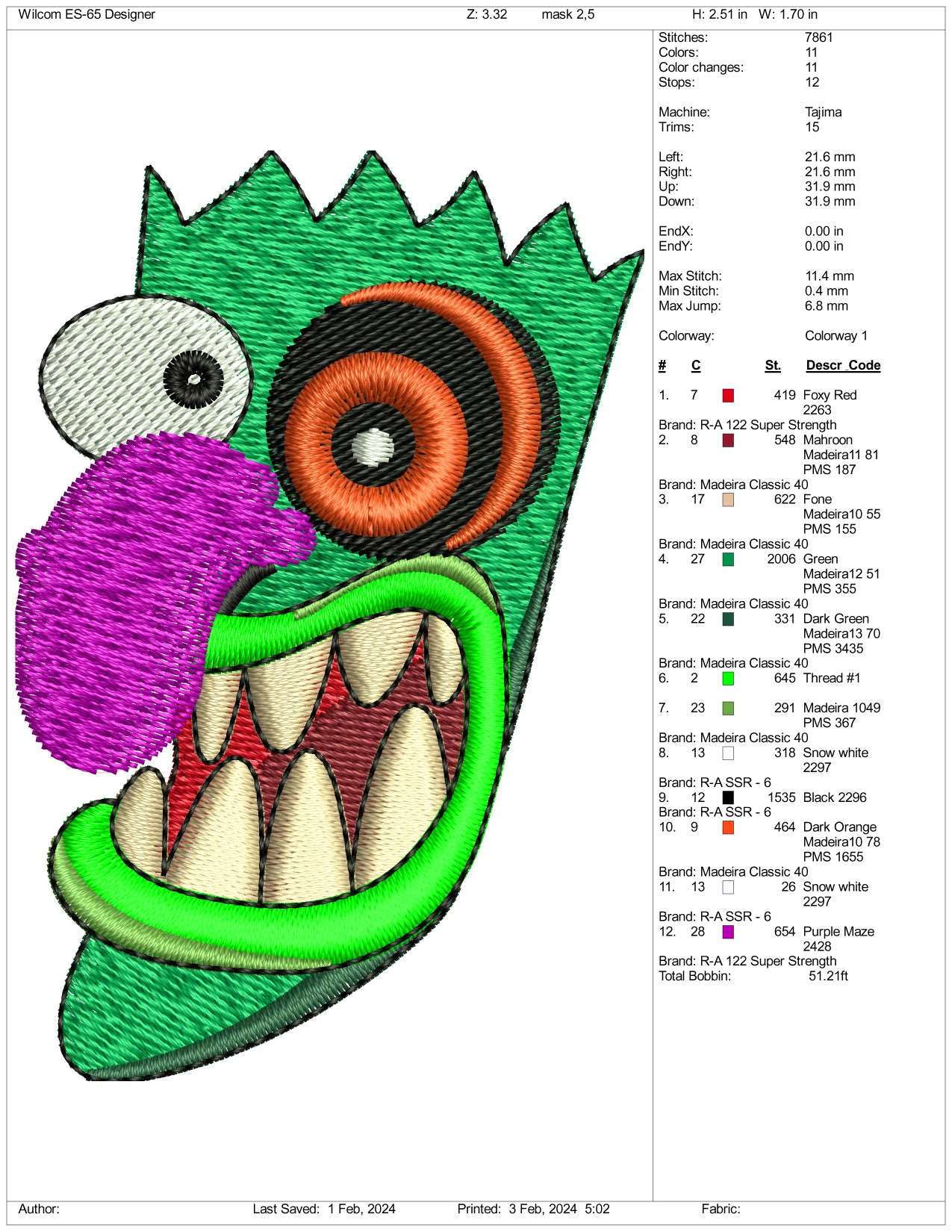 Boga Boga Boga Mask Embroidery Design Files - 3 Size's