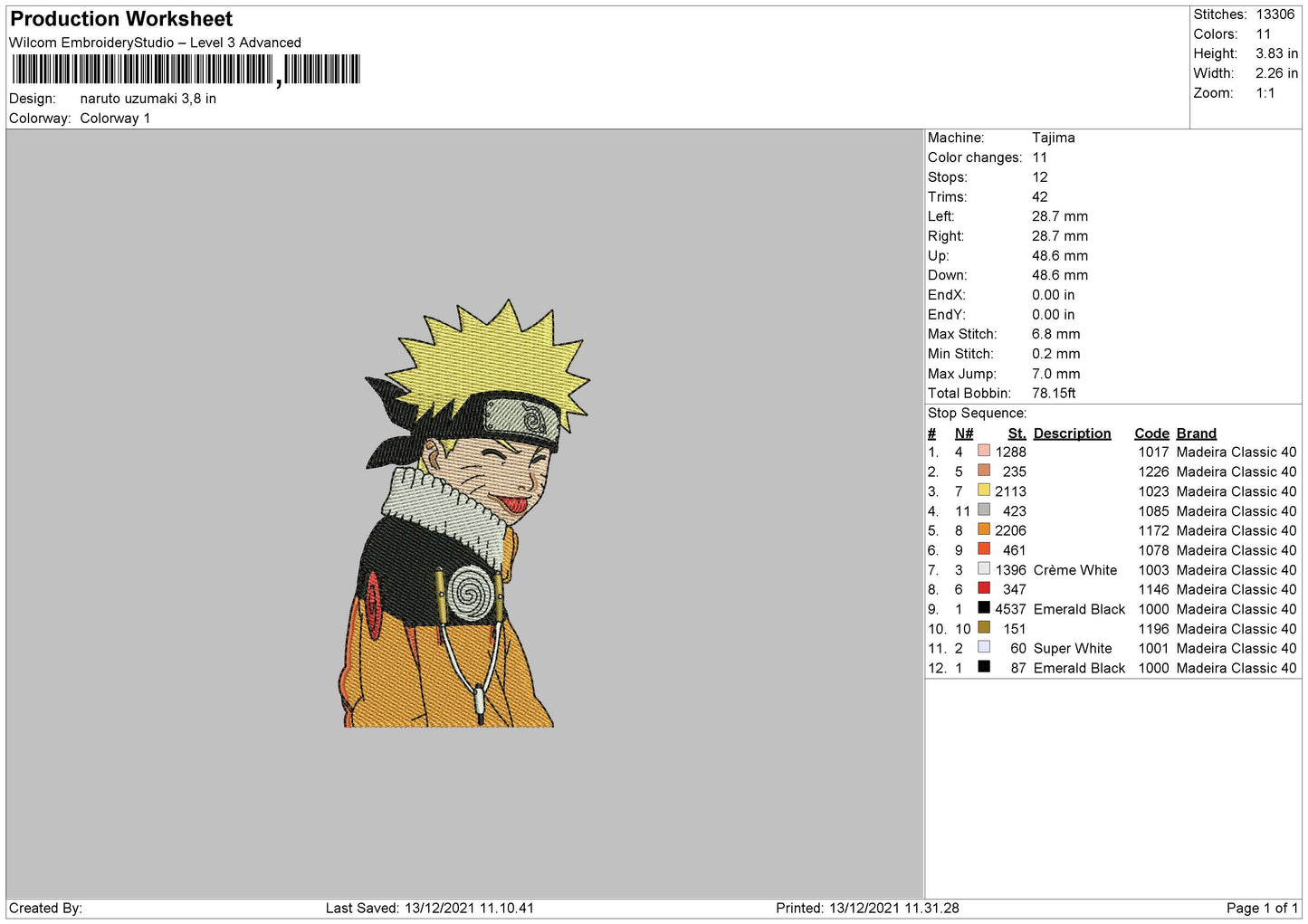 Naruto Uzumaki v11 Embroidery Design Files - 4 Size's