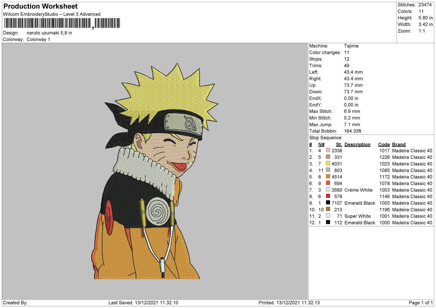Naruto Uzumaki v11 Embroidery Design Files - 4 Size's