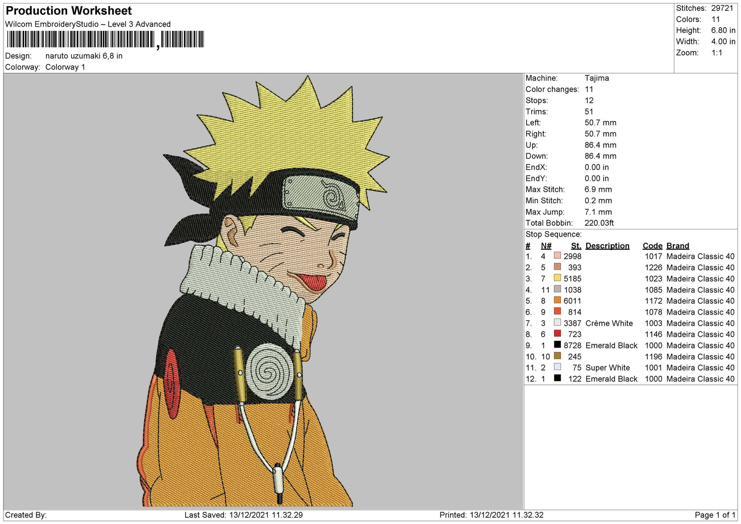 Naruto Uzumaki v11 Embroidery Design Files - 4 Size's