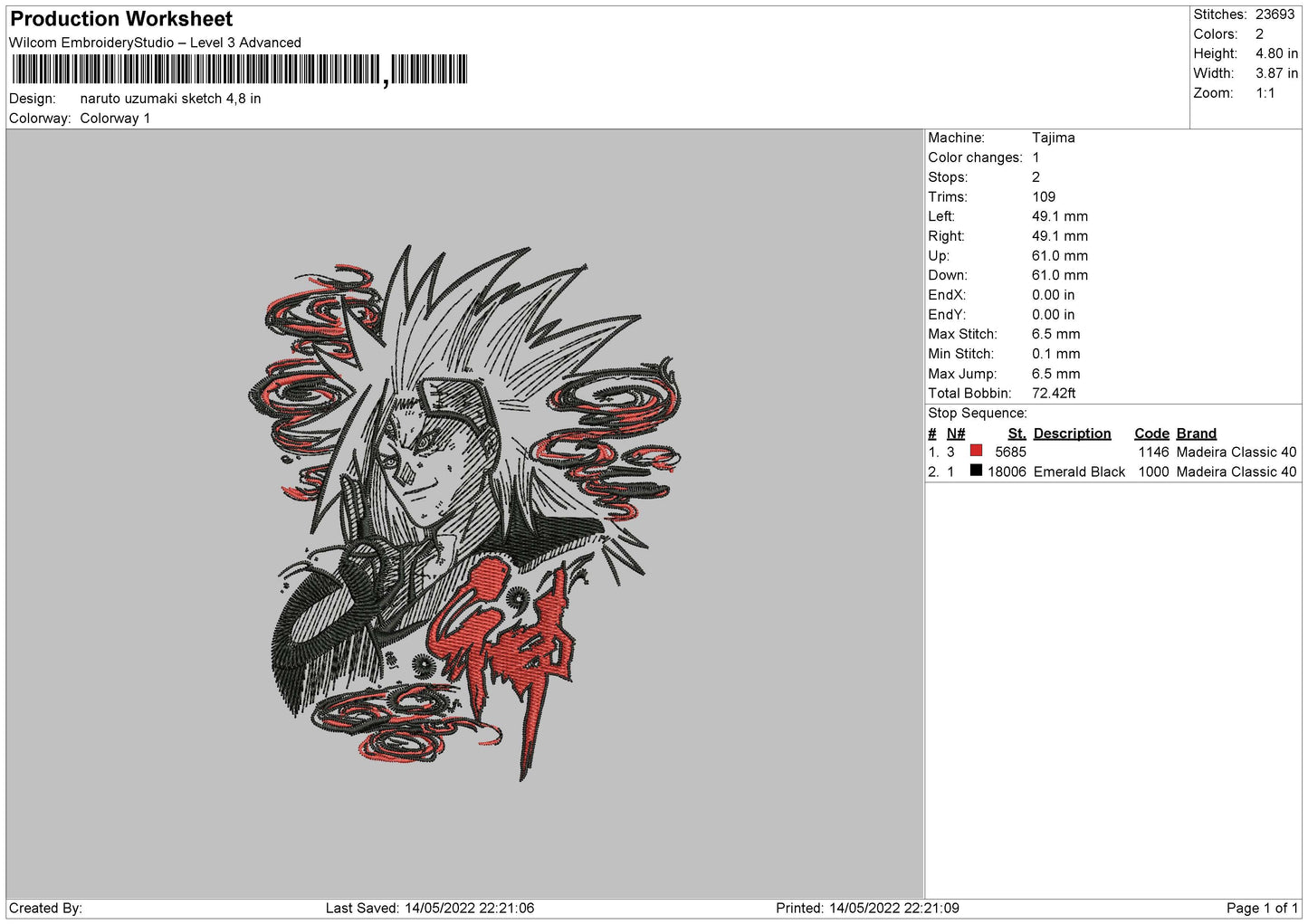 Naruto Uzumaki v7 Embroidery Design Files - 4 Sizes