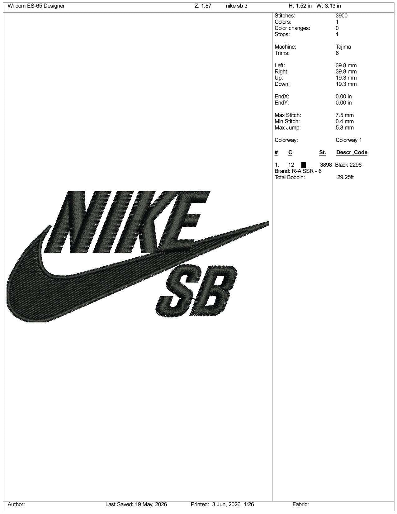 Nike SB Logo Embroidery Design Files - 3 Size's
