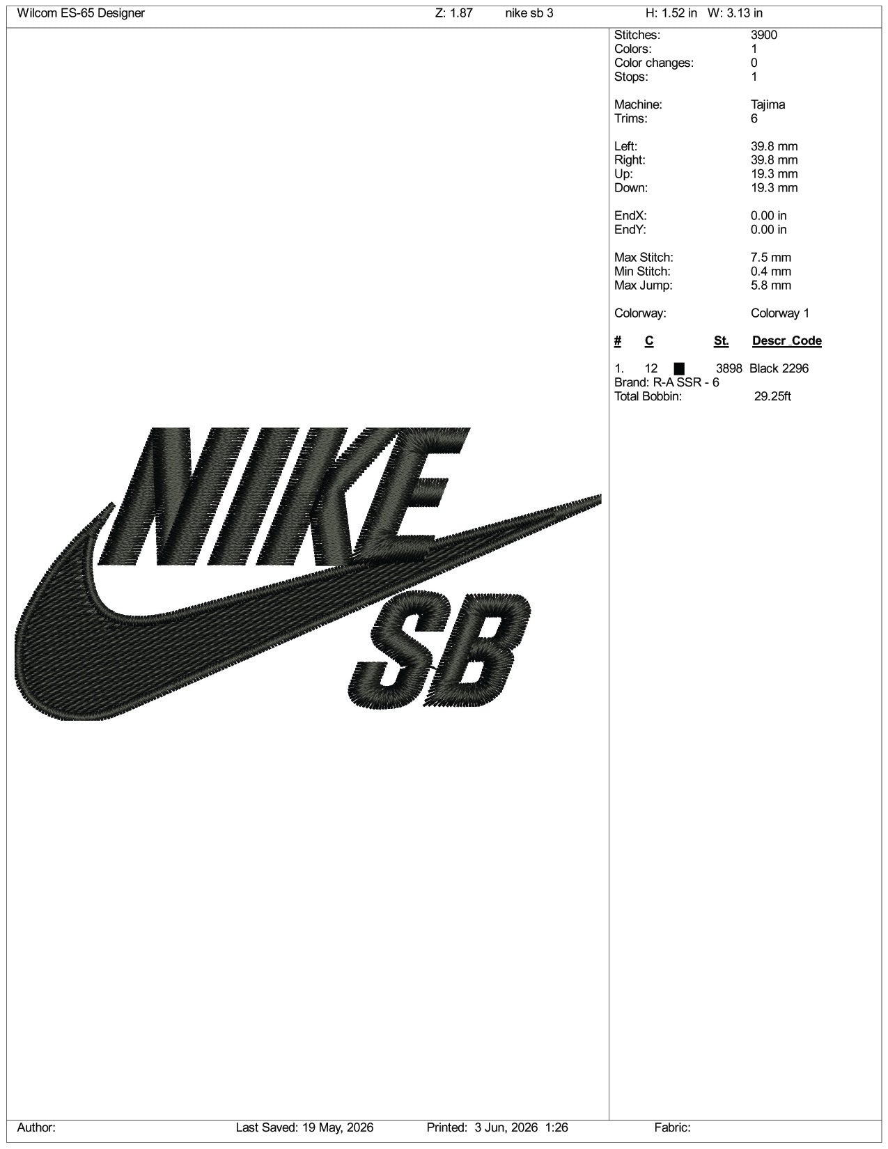 Nike SB Logo Embroidery Design Files - 3 Size's